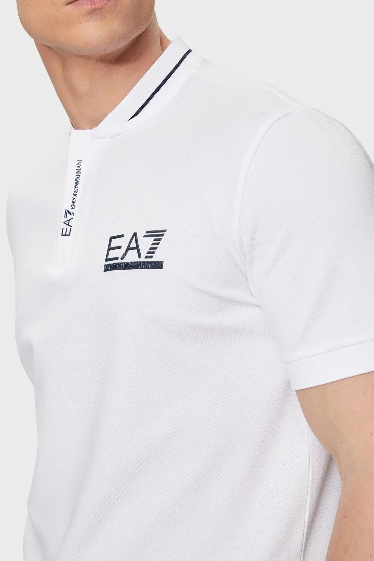 EA7 Pamuklu Regular Fit Erkek Polo Yaka T Shirt 3DPF18 PJ04Z 1100 BEYAZ - 4