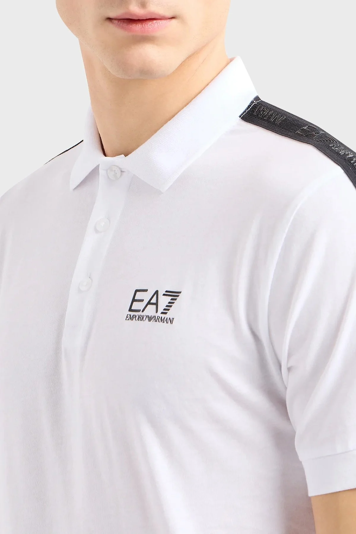 EA7 Pamuklu Regular Fit Erkek Polo Yaka T Shirt 3DPF23 PJ02Z 1100 BEYAZ - 4