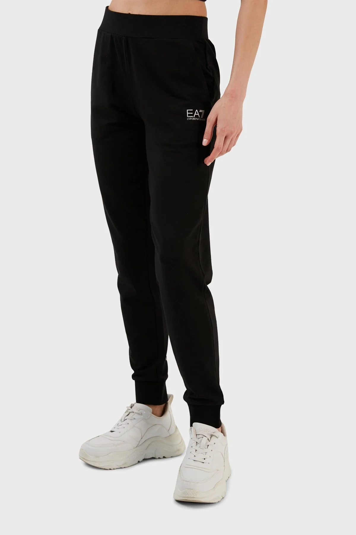 EA7 Pamuklu Regular Fit Fermuarlı Dik Yaka Bayan Eşofman Takımı 3RTV56 TJEAZ 22BA SİYAH-BEYAZ - 5