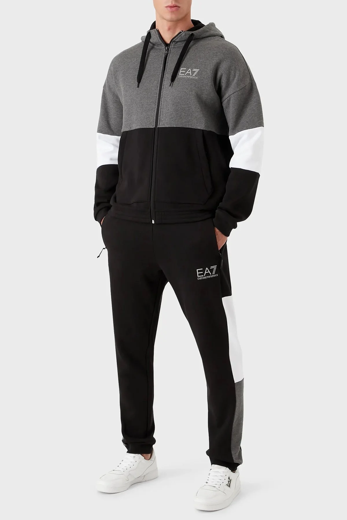 EA7 Pamuklu Regular Fit Fermuarlı Kapüşonlu Eşofman Takım Erkek Eşofman Takımı 6LPV54 PJ07Z 1200 SİYAH - 1