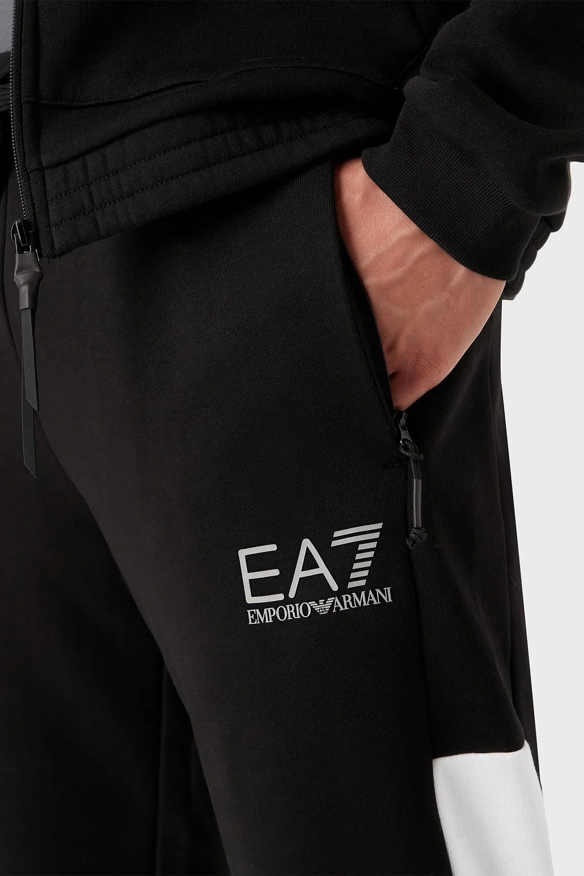 EA7 Pamuklu Regular Fit Fermuarlı Kapüşonlu Eşofman Takım Erkek Eşofman Takımı 6LPV54 PJ07Z 1200 SİYAH - 4