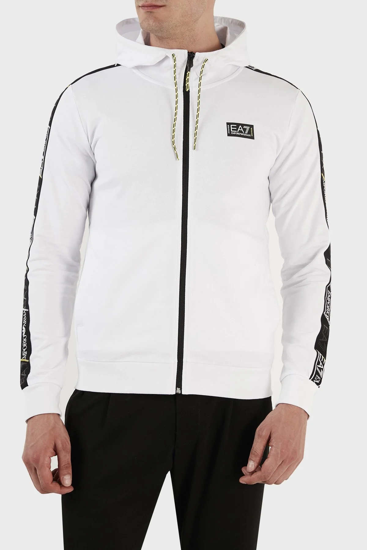 EA7 Pamuklu Regular Fit Fermuarlı Kapüşonlu Erkek Sweat 3RPM09 PJ05Z 1100 BEYAZ - 1