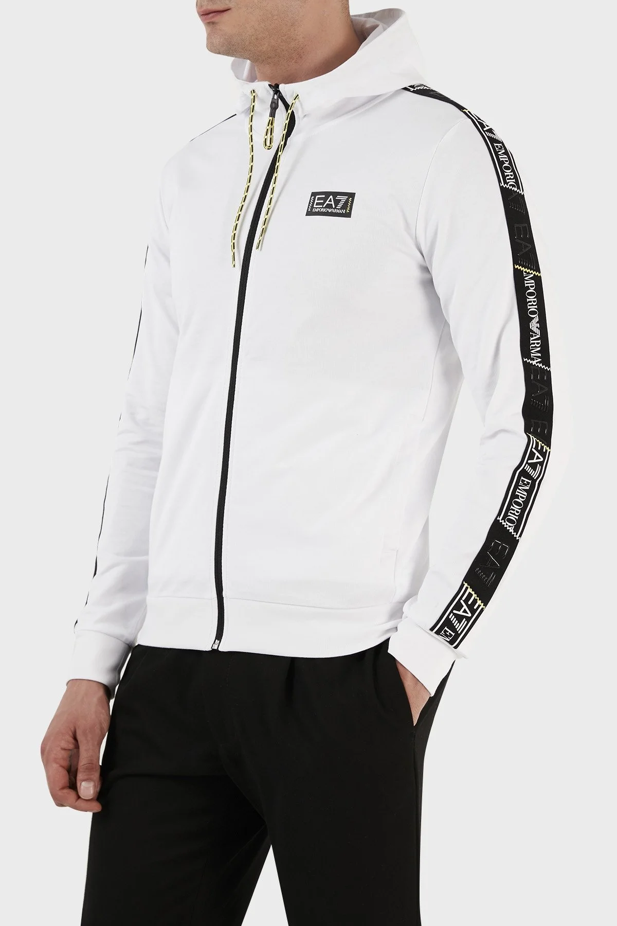 EA7 Pamuklu Regular Fit Fermuarlı Kapüşonlu Erkek Sweat 3RPM09 PJ05Z 1100 BEYAZ - 2