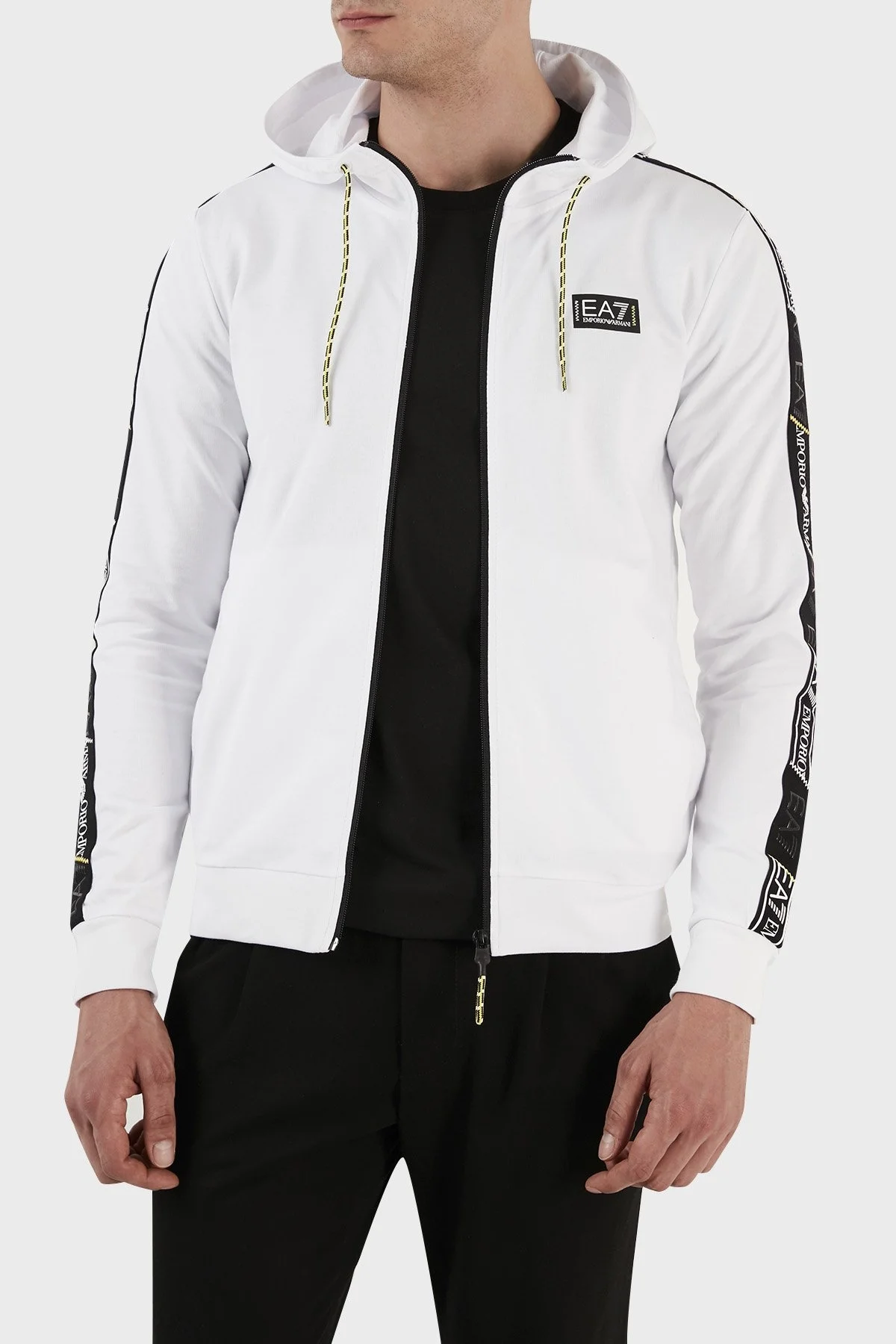 EA7 Pamuklu Regular Fit Fermuarlı Kapüşonlu Erkek Sweat 3RPM09 PJ05Z 1100 BEYAZ - 3