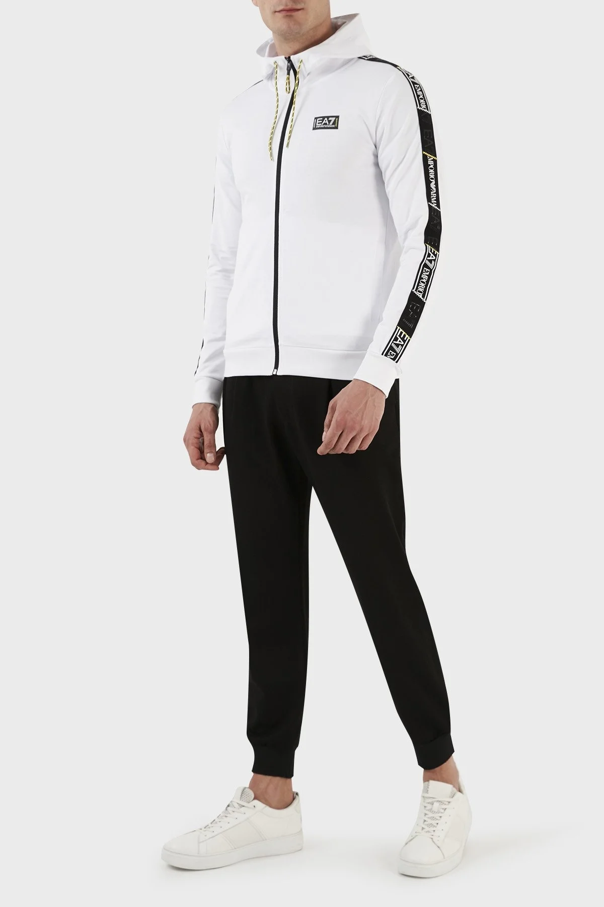EA7 Pamuklu Regular Fit Fermuarlı Kapüşonlu Erkek Sweat 3RPM09 PJ05Z 1100 BEYAZ - 4