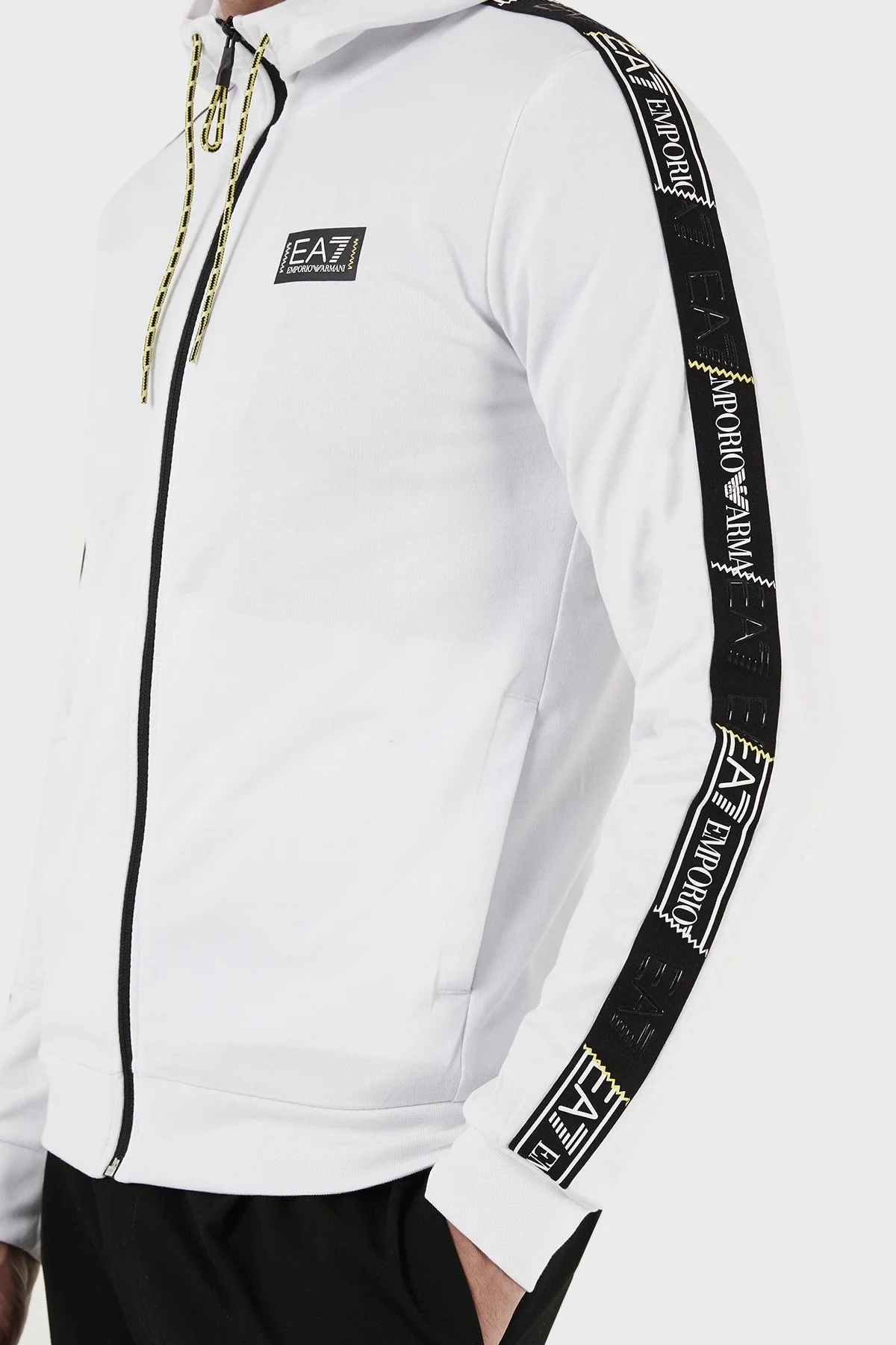 EA7 Pamuklu Regular Fit Fermuarlı Kapüşonlu Erkek Sweat 3RPM09 PJ05Z 1100 BEYAZ - 5