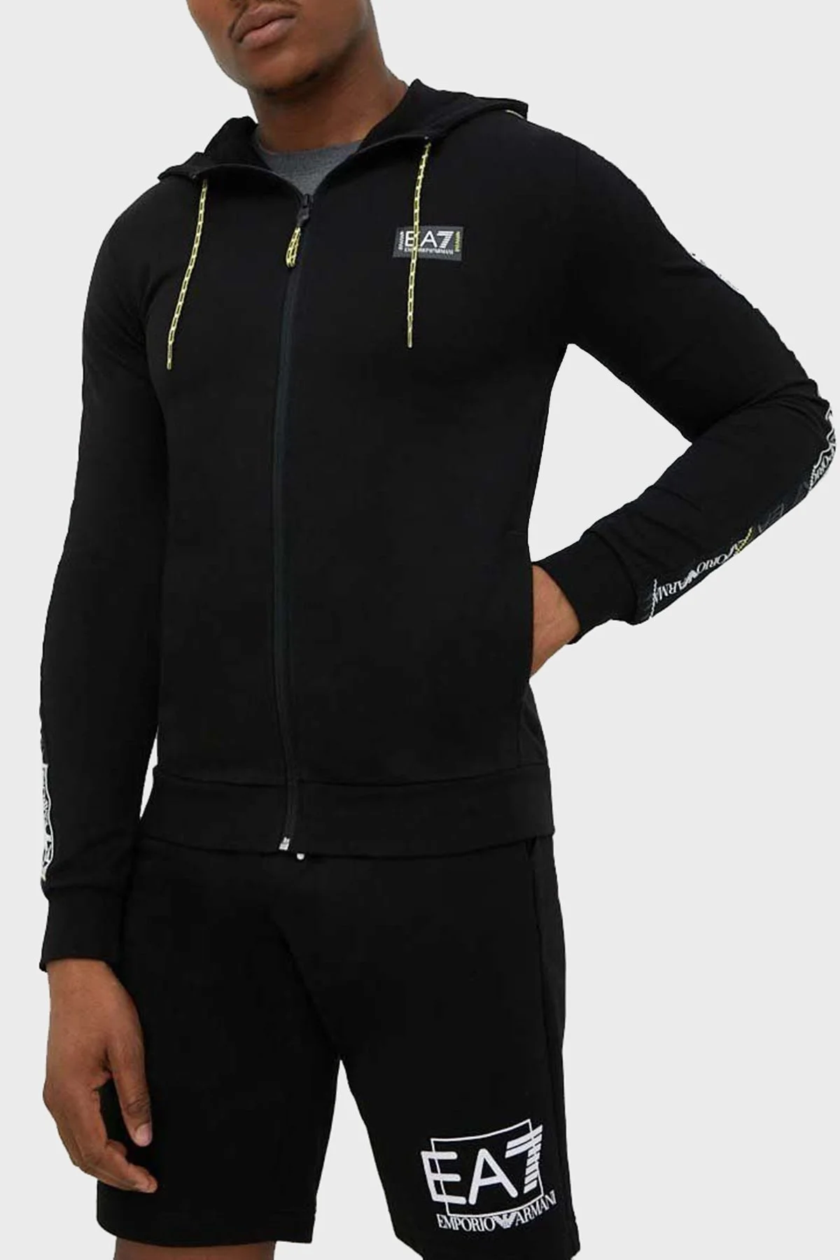 EA7 Pamuklu Regular Fit Fermuarlı Kapüşonlu Erkek Sweat 3RPM09 PJ05Z 1200 SİYAH - 1