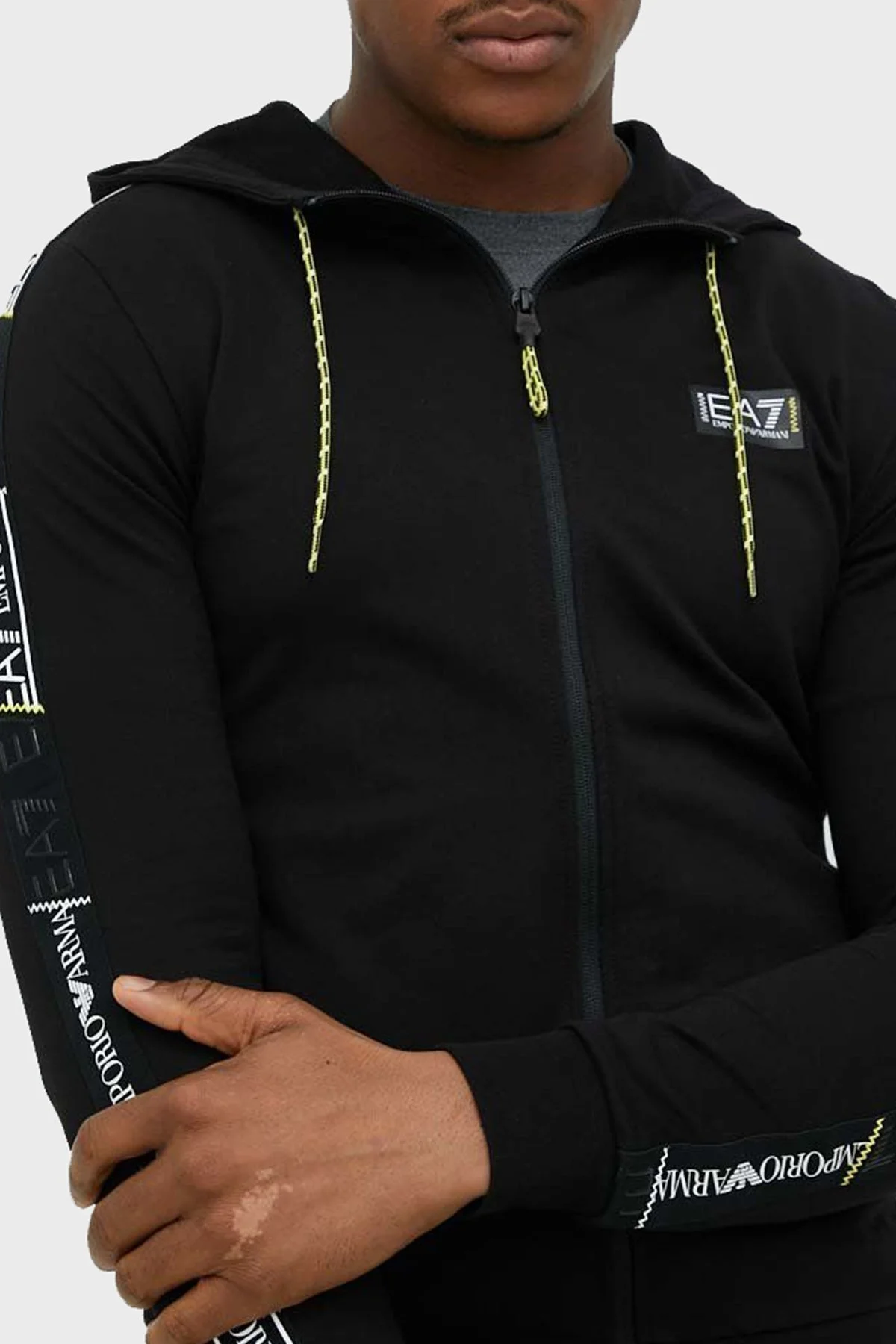 EA7 Pamuklu Regular Fit Fermuarlı Kapüşonlu Erkek Sweat 3RPM09 PJ05Z 1200 SİYAH - 4