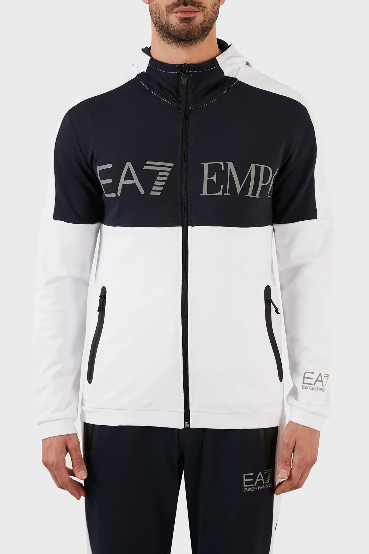 EA7 Pamuklu Regular Fit Fermuarlı Kapüşonlu Erkek Sweat 6LPM18 PJEQZ 1100 BEYAZ - 1