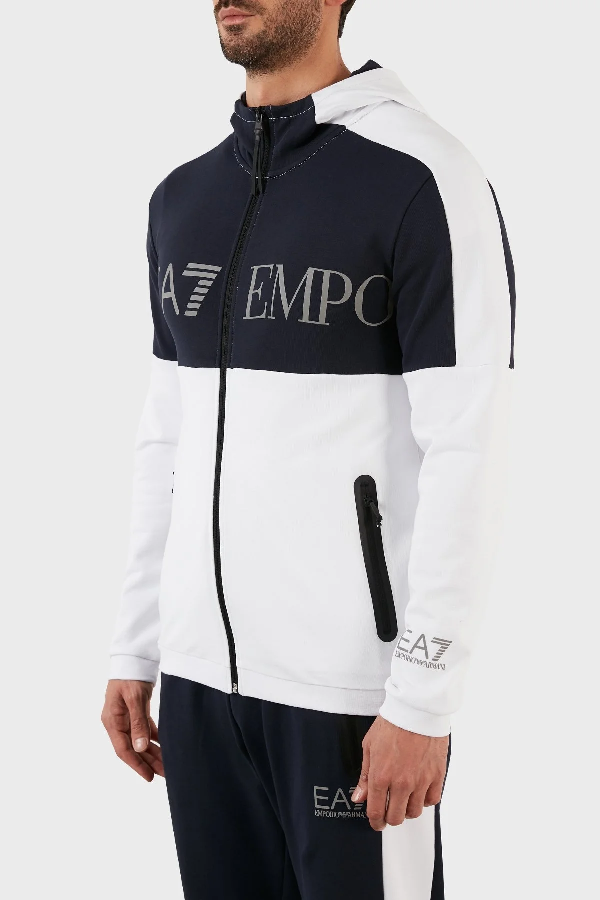 EA7 Pamuklu Regular Fit Fermuarlı Kapüşonlu Erkek Sweat 6LPM18 PJEQZ 1100 BEYAZ - 2