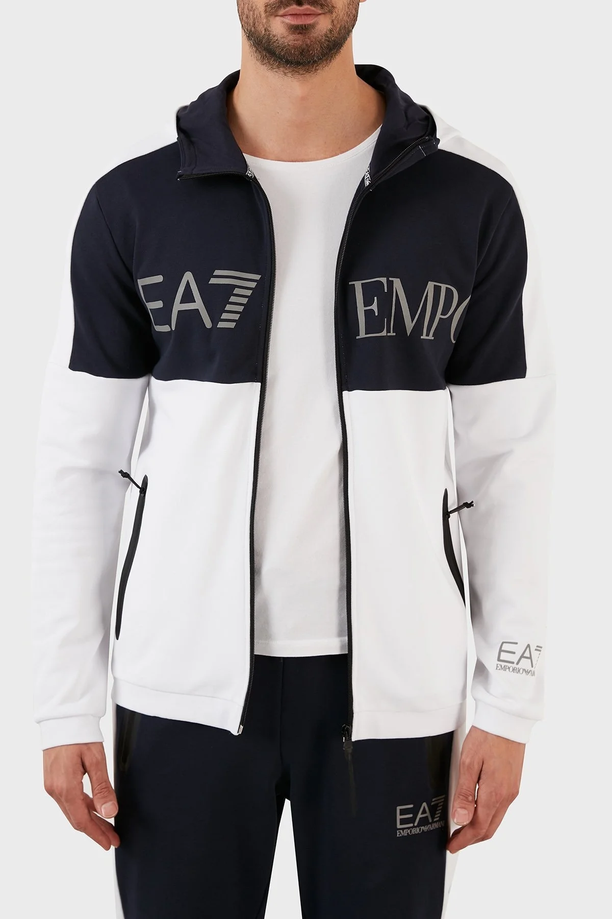EA7 Pamuklu Regular Fit Fermuarlı Kapüşonlu Erkek Sweat 6LPM18 PJEQZ 1100 BEYAZ - 3