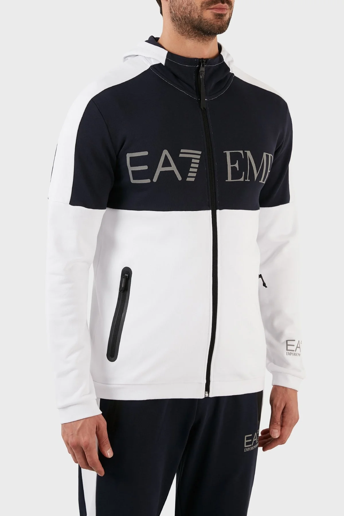 EA7 Pamuklu Regular Fit Fermuarlı Kapüşonlu Erkek Sweat 6LPM18 PJEQZ 1100 BEYAZ - 4