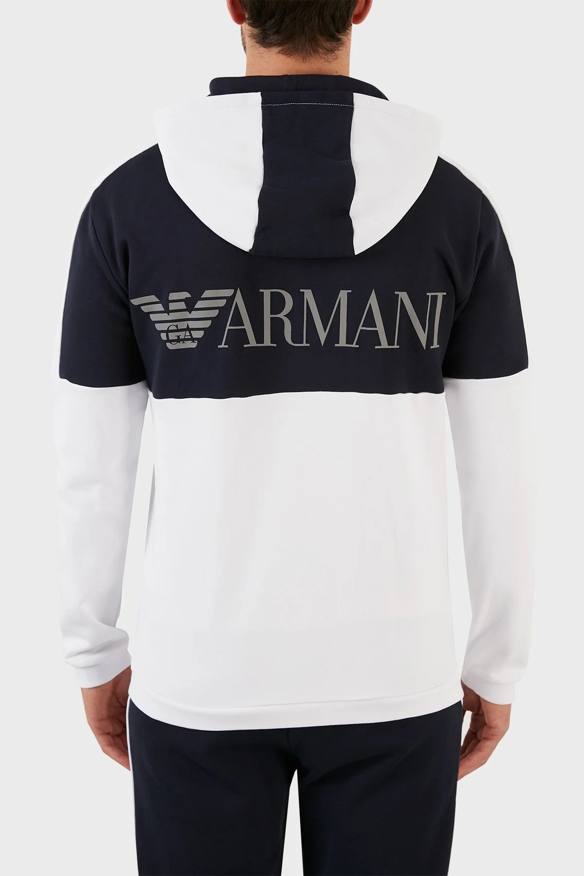 EA7 Pamuklu Regular Fit Fermuarlı Kapüşonlu Erkek Sweat 6LPM18 PJEQZ 1100 BEYAZ - 5
