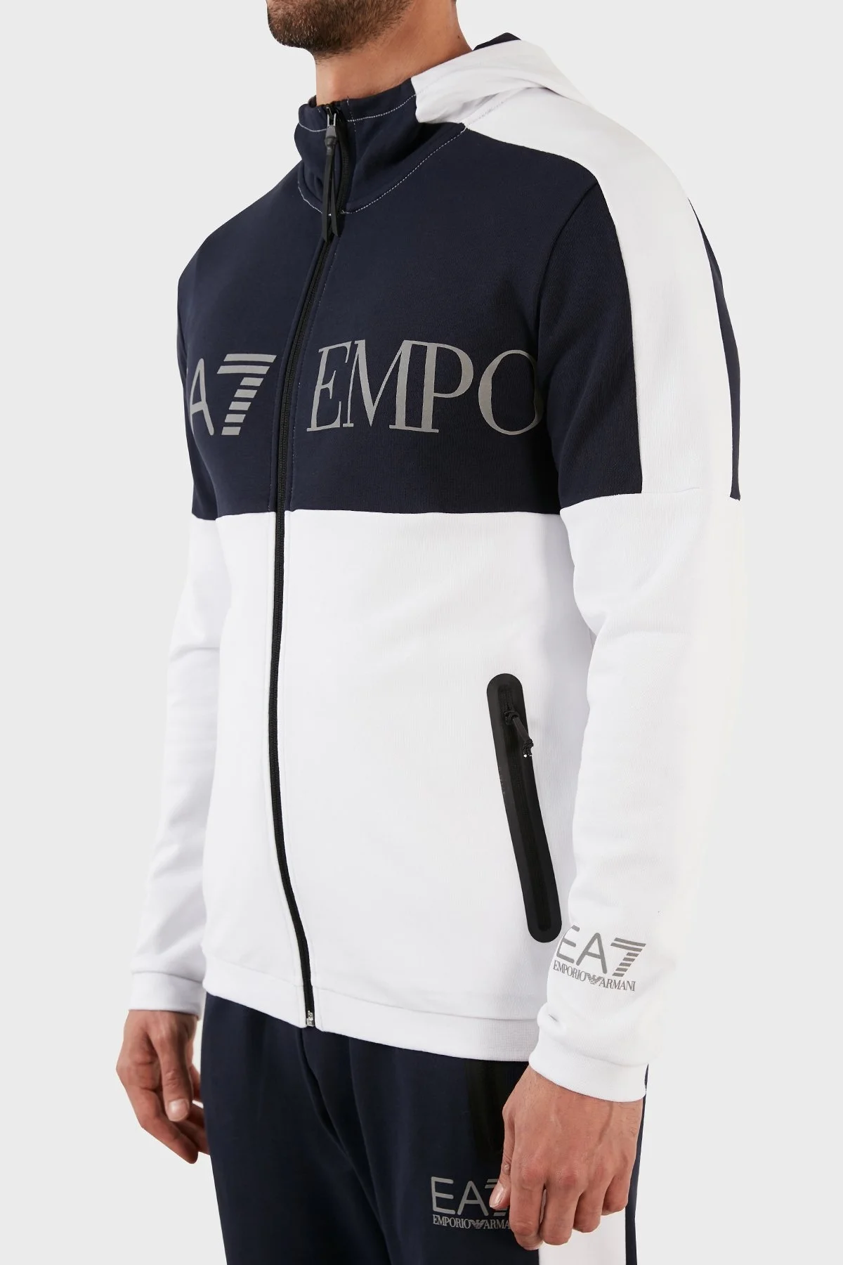 EA7 Pamuklu Regular Fit Fermuarlı Kapüşonlu Erkek Sweat 6LPM18 PJEQZ 1100 BEYAZ - 6