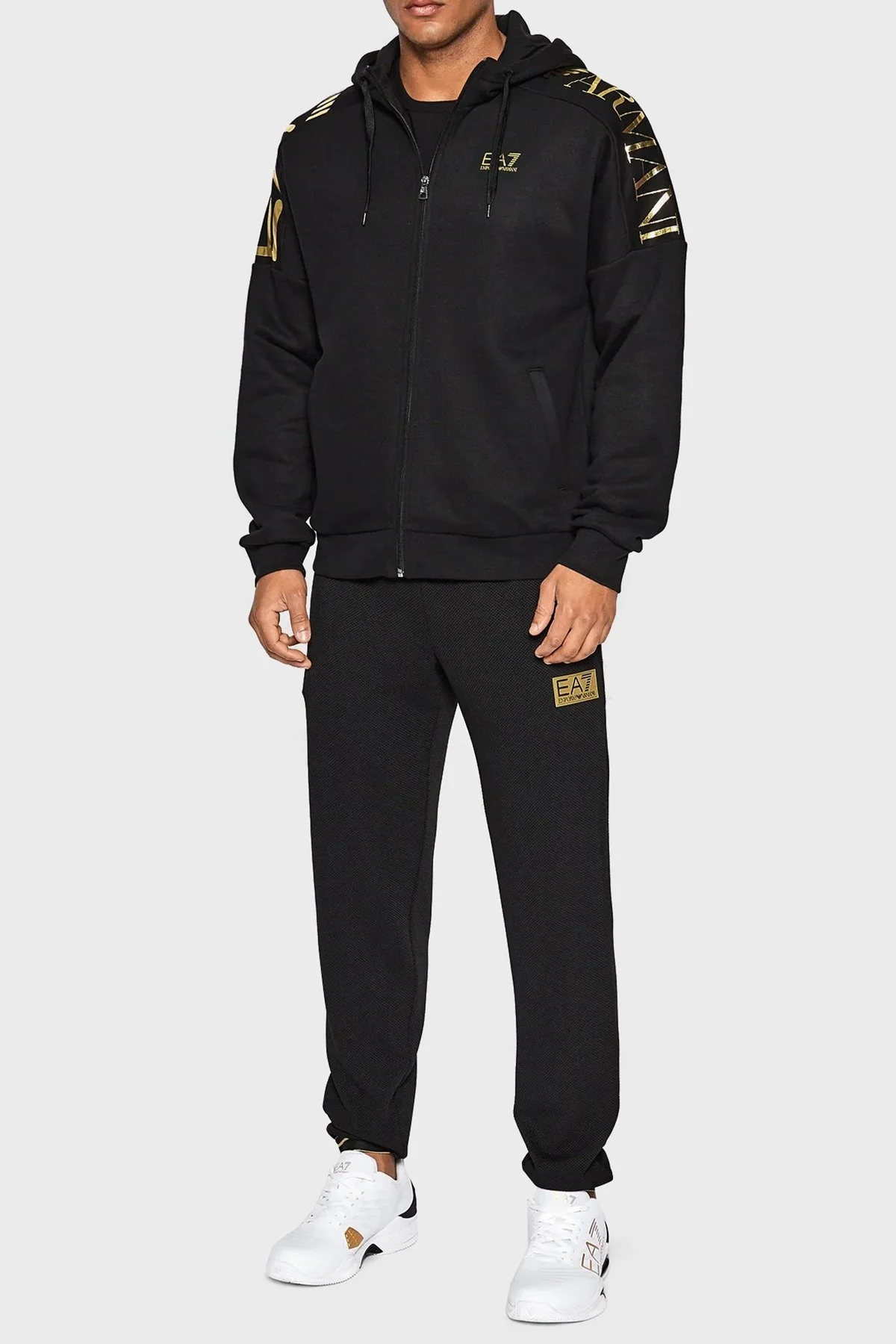 EA7 Pamuklu Regular Fit Fermuarlı Kapüşonlu Erkek Sweat 6LPM56 PJHLZ 1200 SİYAH - 2