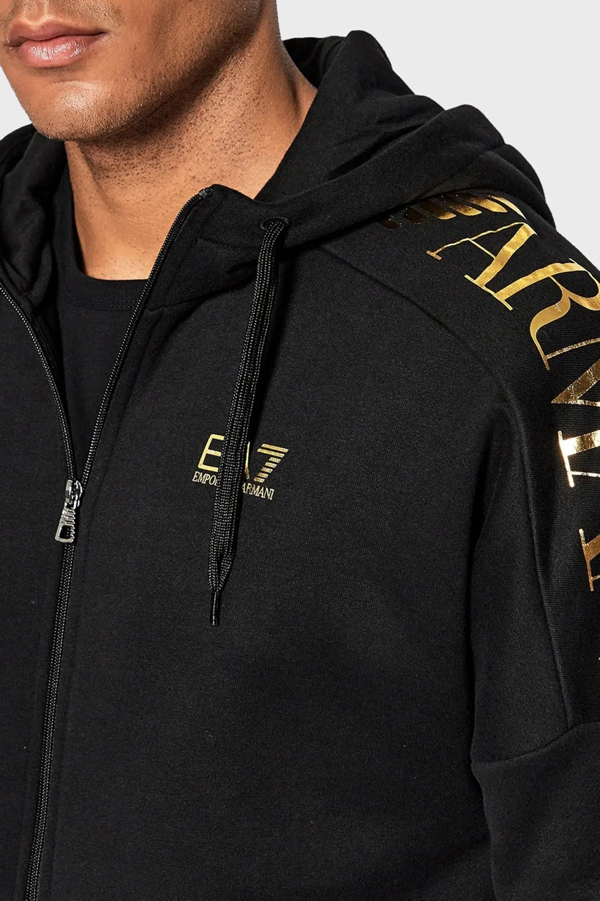 EA7 Pamuklu Regular Fit Fermuarlı Kapüşonlu Erkek Sweat 6LPM56 PJHLZ 1200 SİYAH - 4