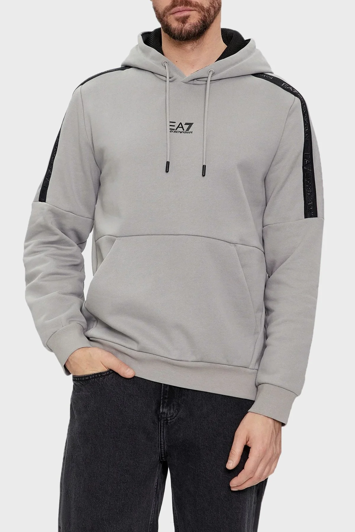 EA7 Pamuklu Regular Fit Kapüşolu Erkek Sweat 3DPM59 PJ07Z 1923 GRİ - 1