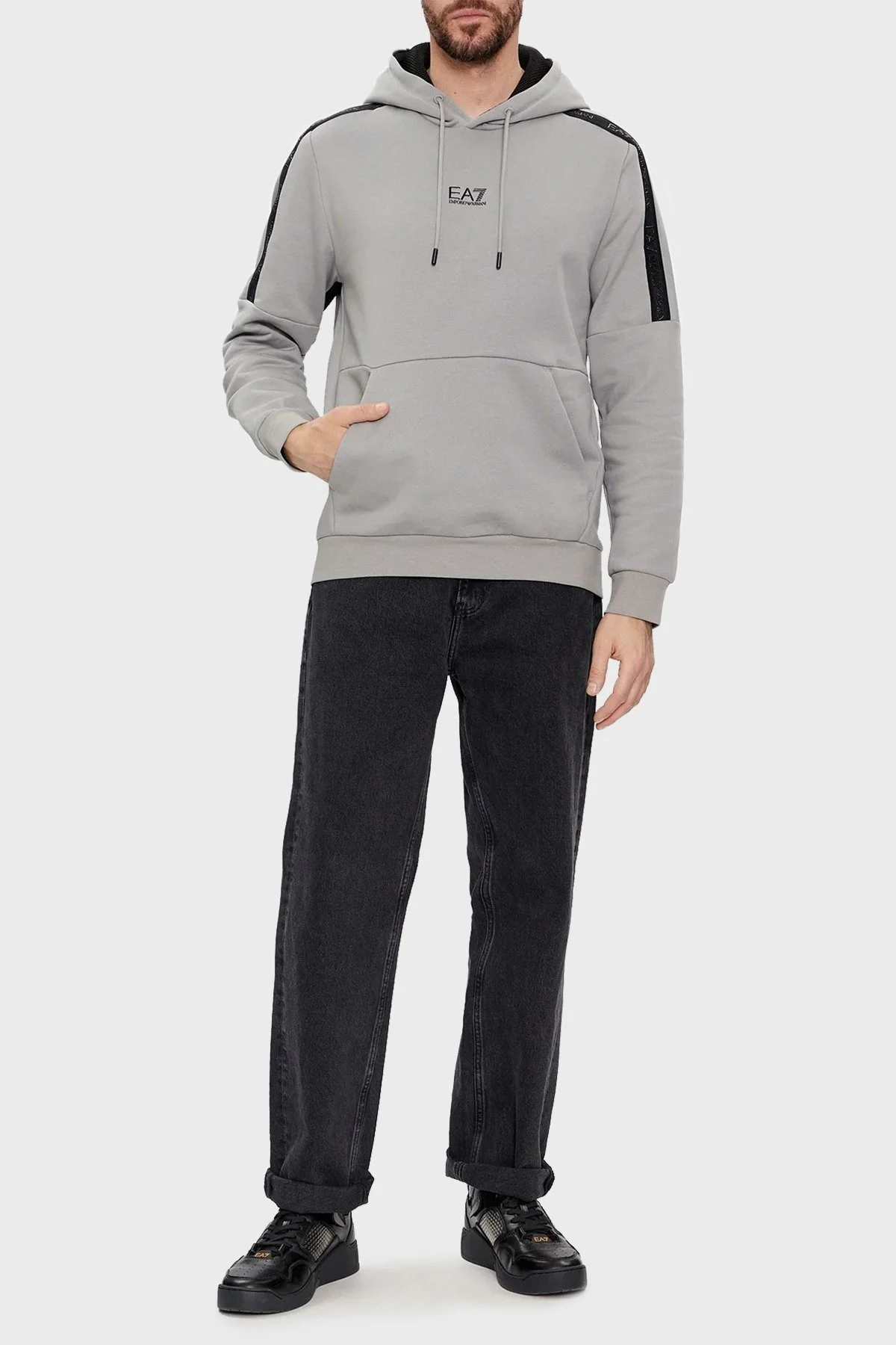 EA7 Pamuklu Regular Fit Kapüşolu Erkek Sweat 3DPM59 PJ07Z 1923 GRİ - 3