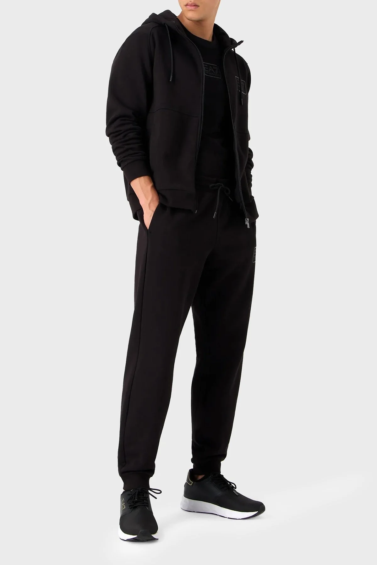 EA7 Pamuklu Regular Fit Kapüşonlu Erkek Eşofman Takımı 6RPV68 PJ07Z 1200 SİYAH - 2