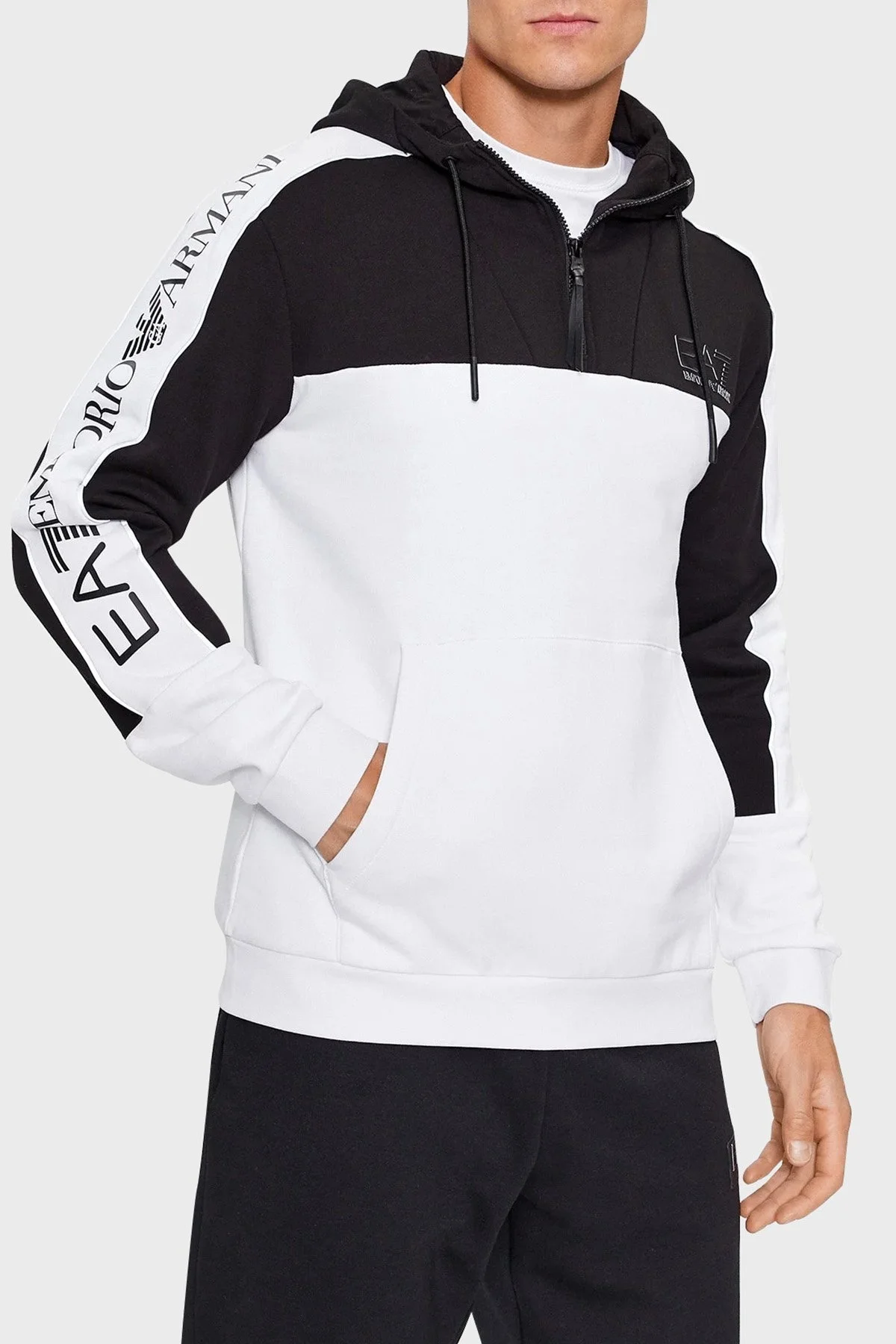 EA7 Pamuklu Regular Fit Kapüşonlu Erkek Sweat 6RPM30 PJ07Z 1100 BEYAZ - 1