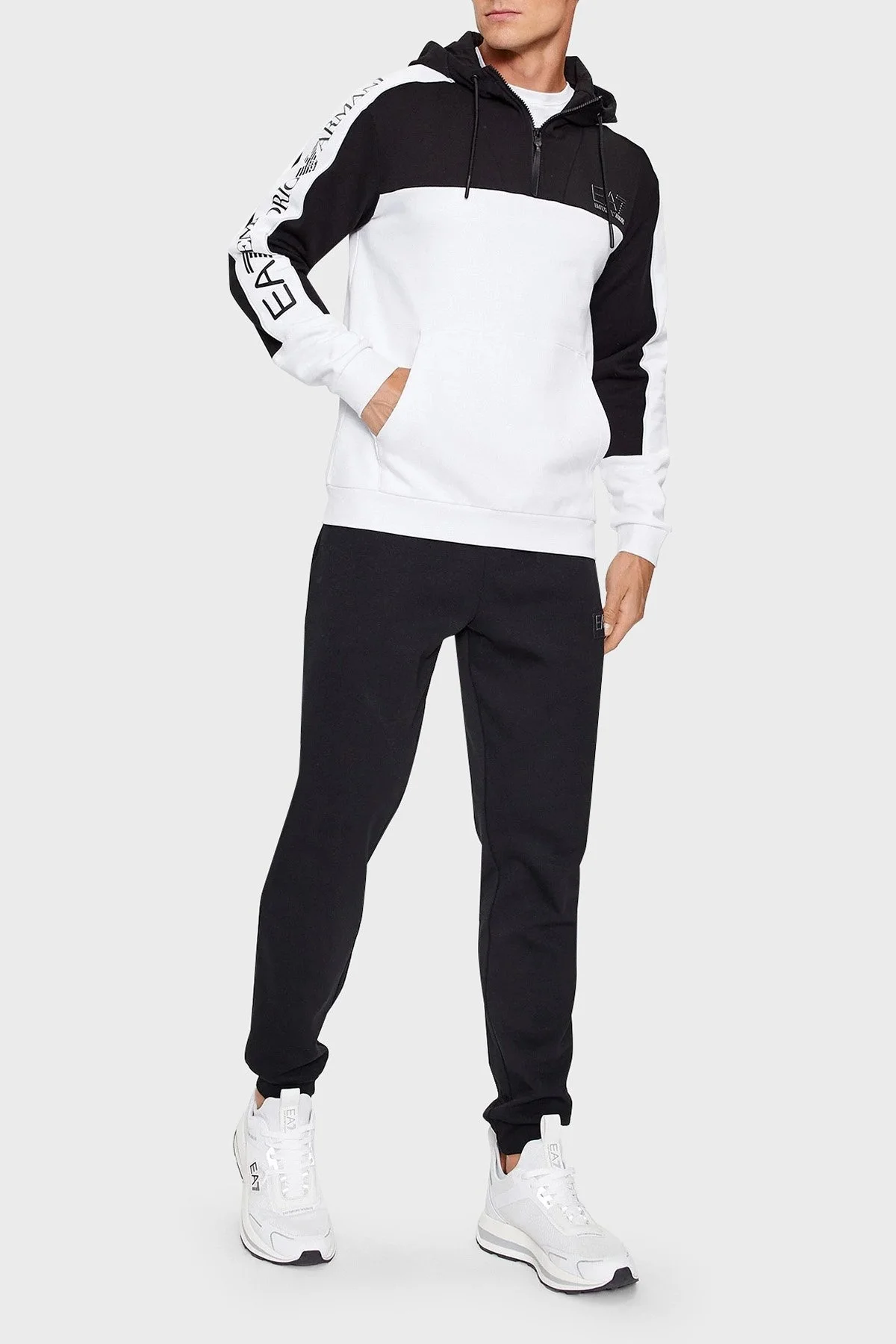 EA7 Pamuklu Regular Fit Kapüşonlu Erkek Sweat 6RPM30 PJ07Z 1100 BEYAZ - 3