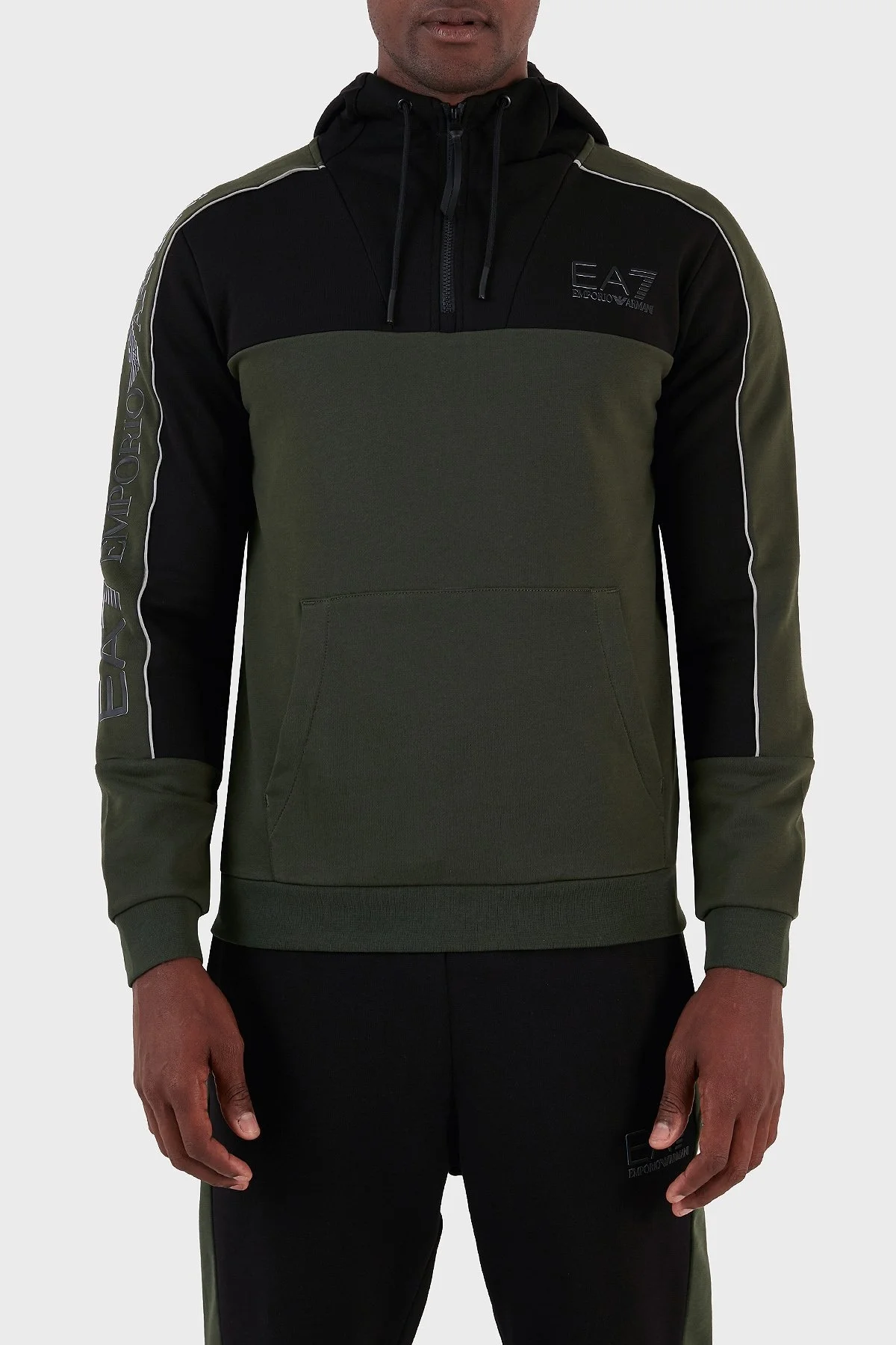 EA7 Pamuklu Regular Fit Kapüşonlu Erkek Sweat 6RPM30 PJ07Z 1845 HAKİ - 1
