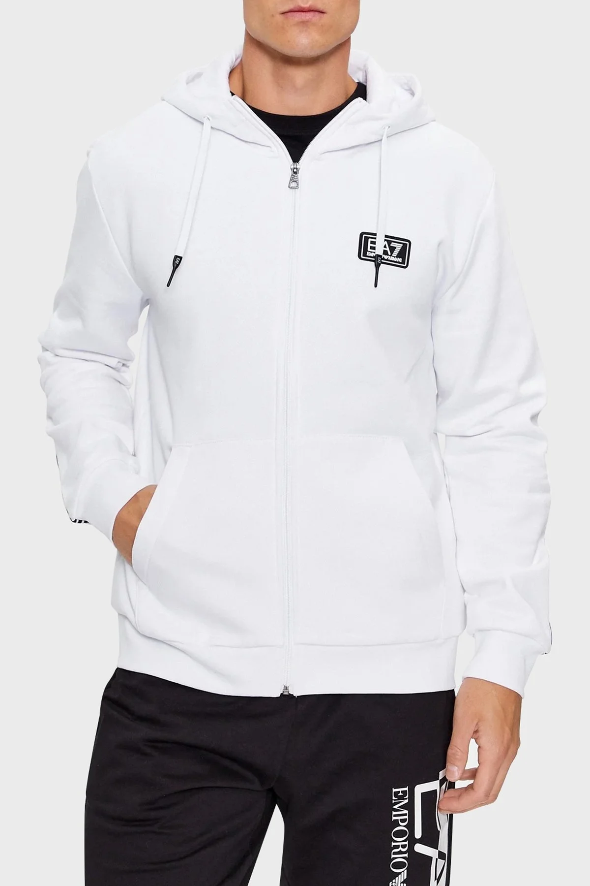 EA7 Pamuklu Regular Fit Kapüşonlu Erkek Sweat 6RPM81 PJ07Z 1100 BEYAZ - 1