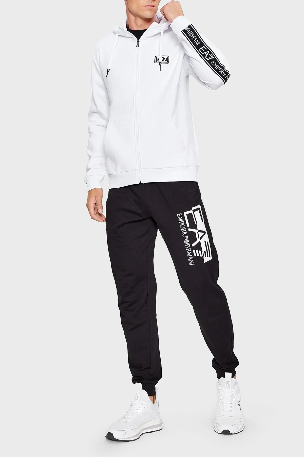 EA7 Pamuklu Regular Fit Kapüşonlu Erkek Sweat 6RPM81 PJ07Z 1100 BEYAZ - 3