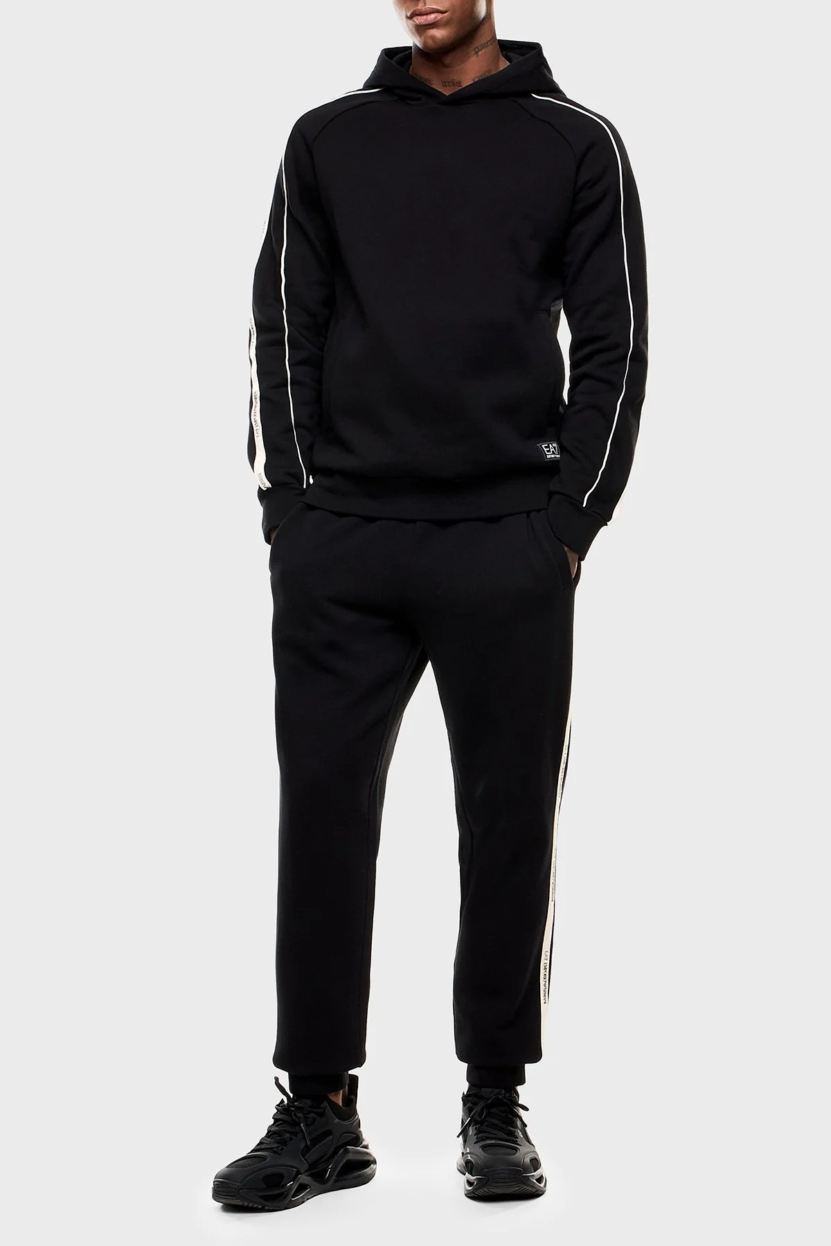 EA7 Pamuklu Regular Fit Lastikli Paça Logolu Şerit Detaylı Jogger Erkek Pantolon 7M000974 AF10377 UC001 SİYAH - 2