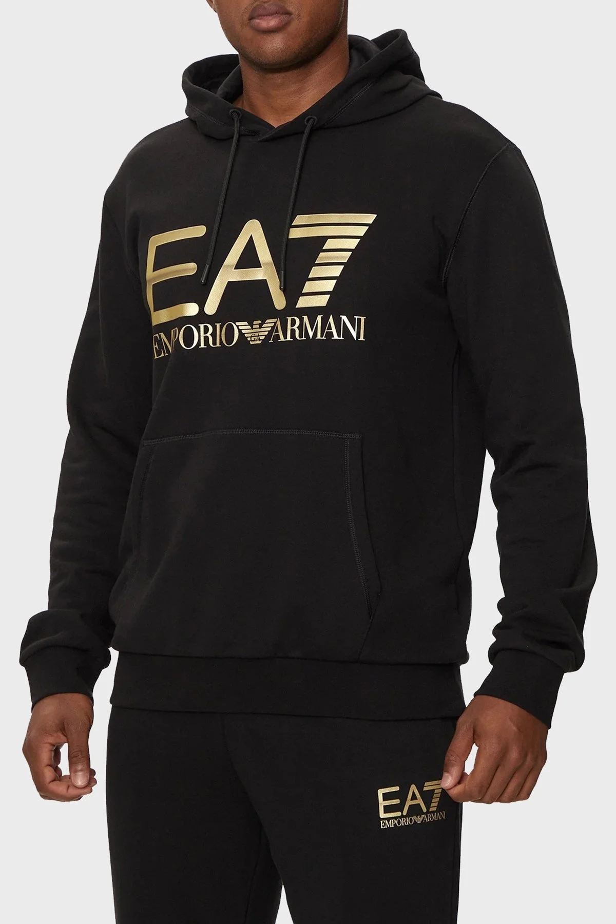 EA7 Pamuklu Regular Fit Logolu Kapüşonlu Erkek Sweat 6DPM16 PJSHZ 1200 SİYAH - 1
