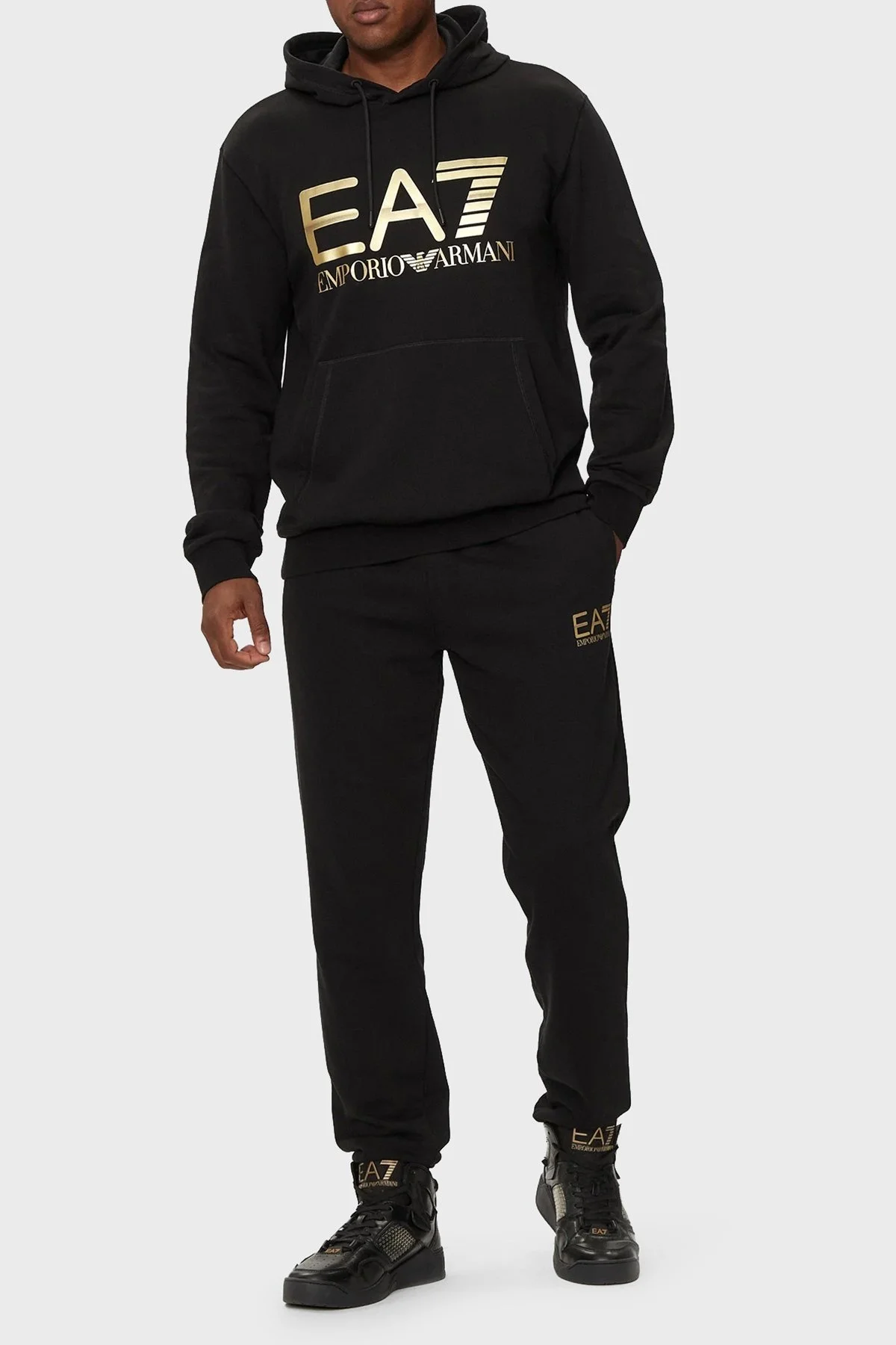 EA7 Pamuklu Regular Fit Logolu Kapüşonlu Erkek Sweat 6DPM16 PJSHZ 1200 SİYAH - 3