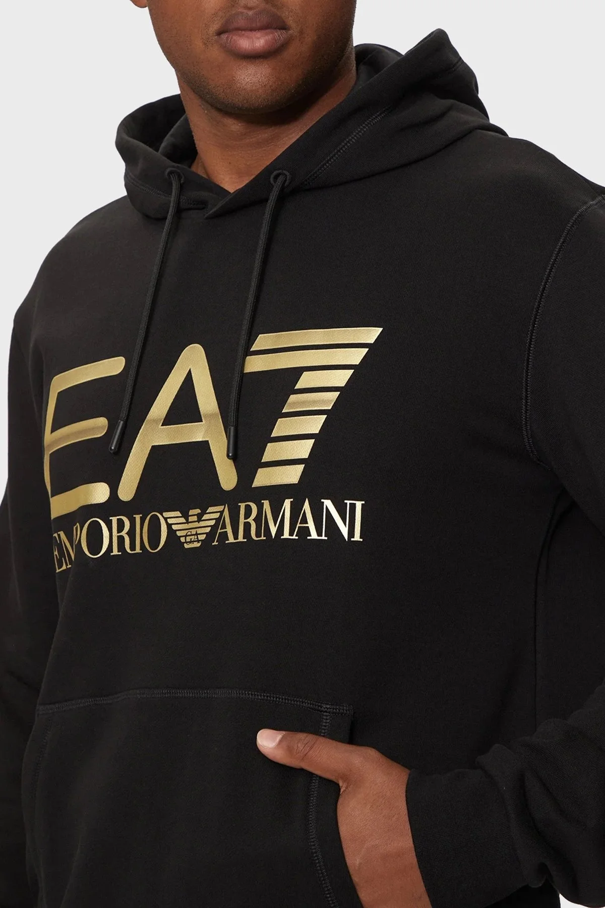 EA7 Pamuklu Regular Fit Logolu Kapüşonlu Erkek Sweat 6DPM16 PJSHZ 1200 SİYAH - 4