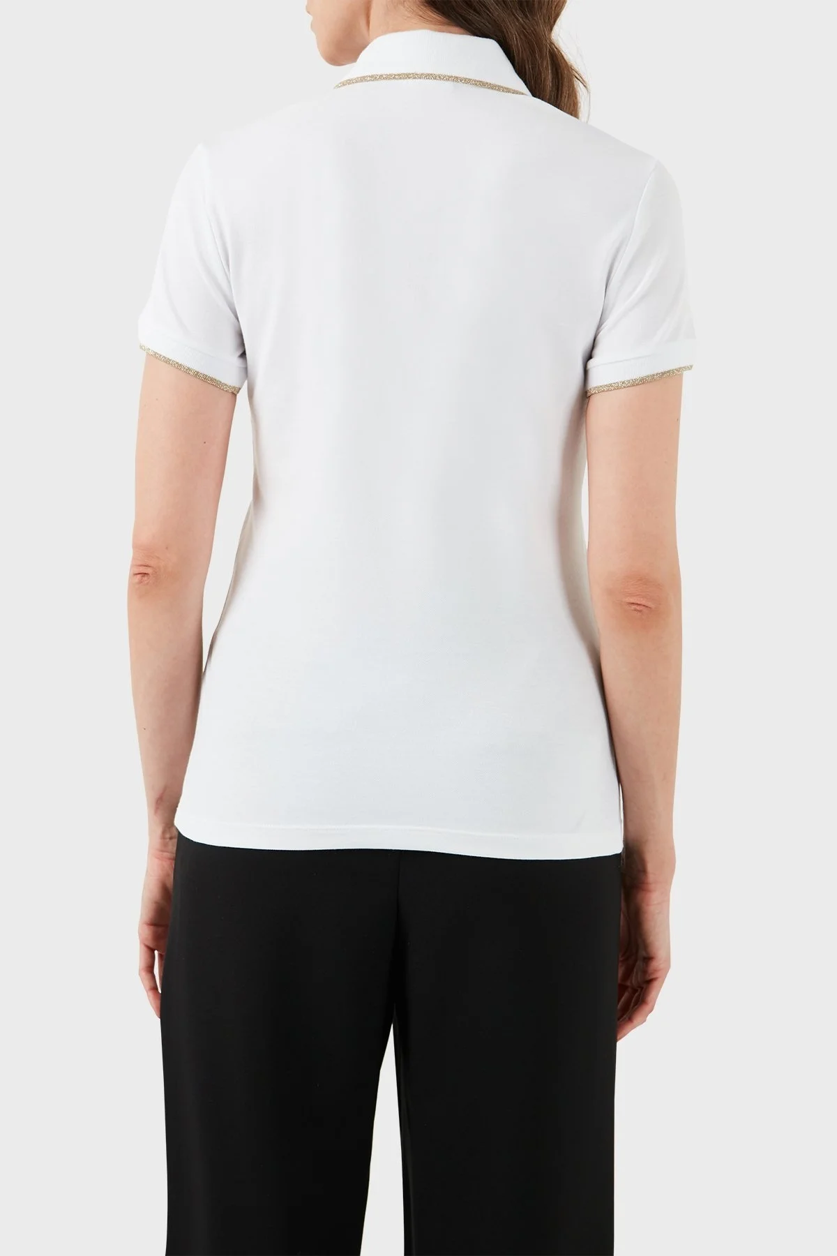 EA7 Pamuklu Regular Fit Polo Yaka Bayan T Shirt 3DTF04 TJ9DZ 1100 BEYAZ - 3