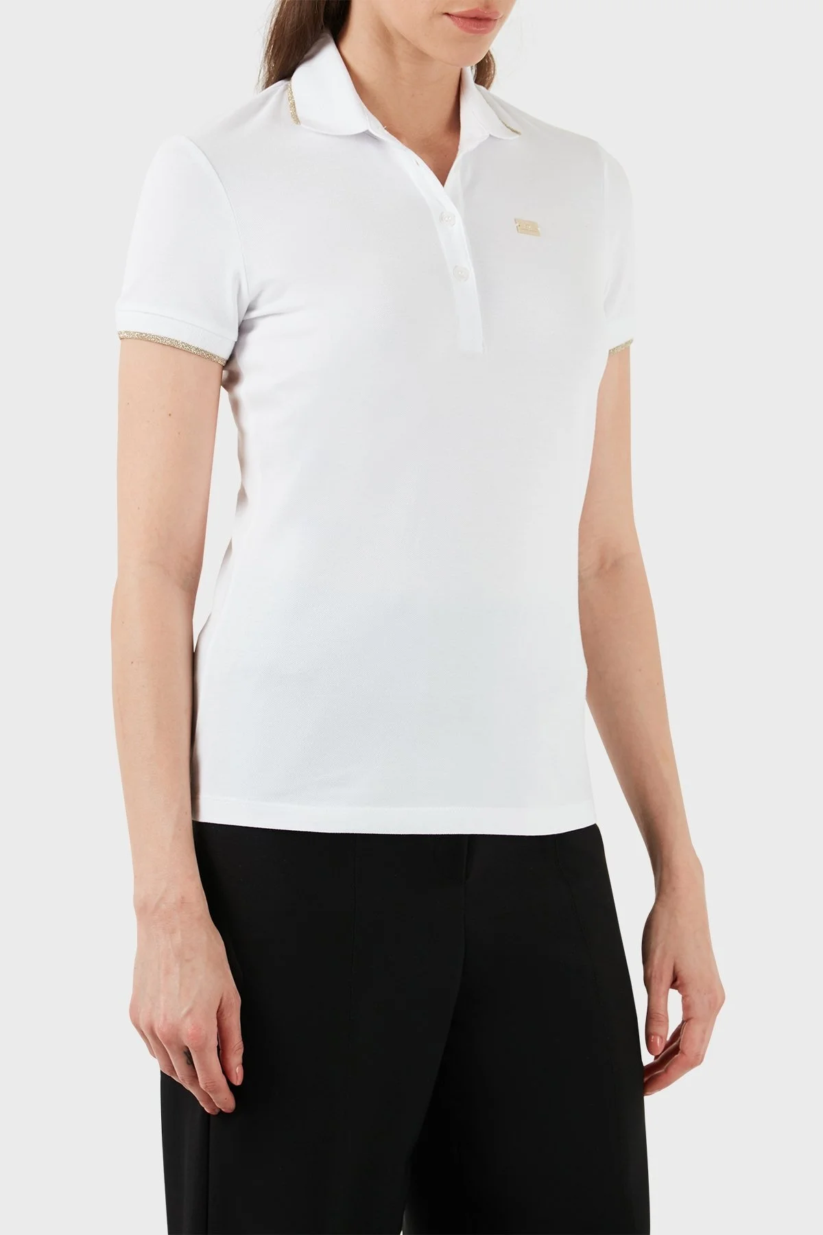 EA7 Pamuklu Regular Fit Polo Yaka Bayan T Shirt 3DTF04 TJ9DZ 1100 BEYAZ - 4