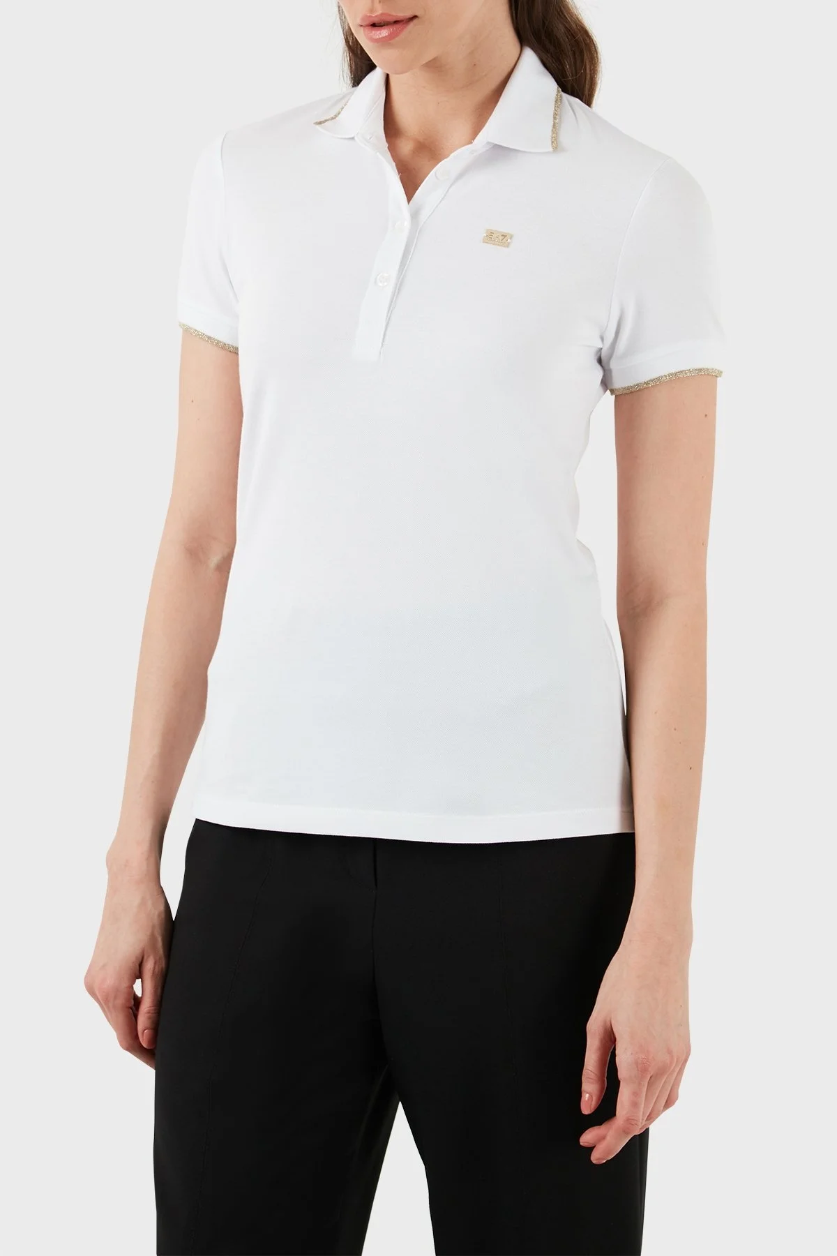 EA7 Pamuklu Regular Fit Polo Yaka Bayan T Shirt 3DTF04 TJ9DZ 1100 BEYAZ - 5