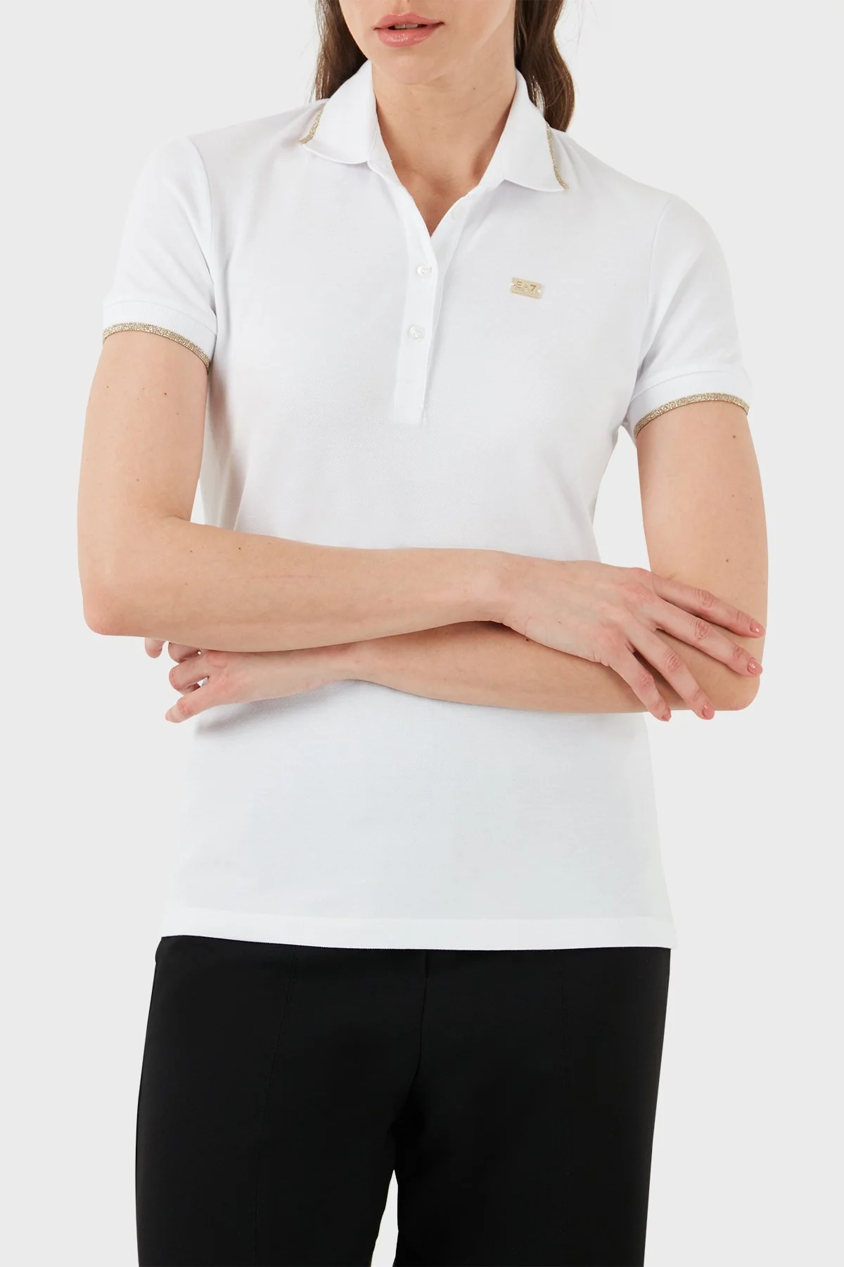 EA7 Pamuklu Regular Fit Polo Yaka Kadın T Shirt 3DTF04 TJ9DZ 1100 BEYAZ - 2