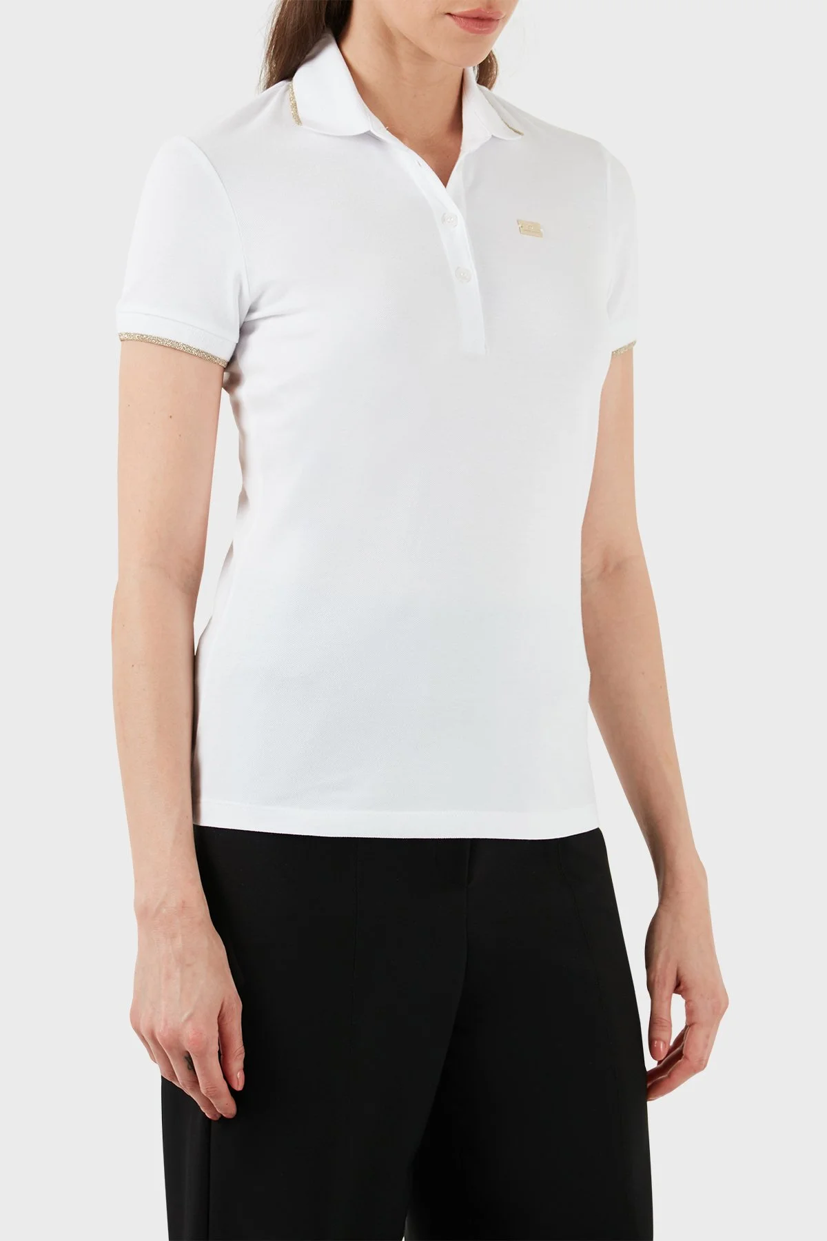 EA7 Pamuklu Regular Fit Polo Yaka Kadın T Shirt 3DTF04 TJ9DZ 1100 BEYAZ - 4
