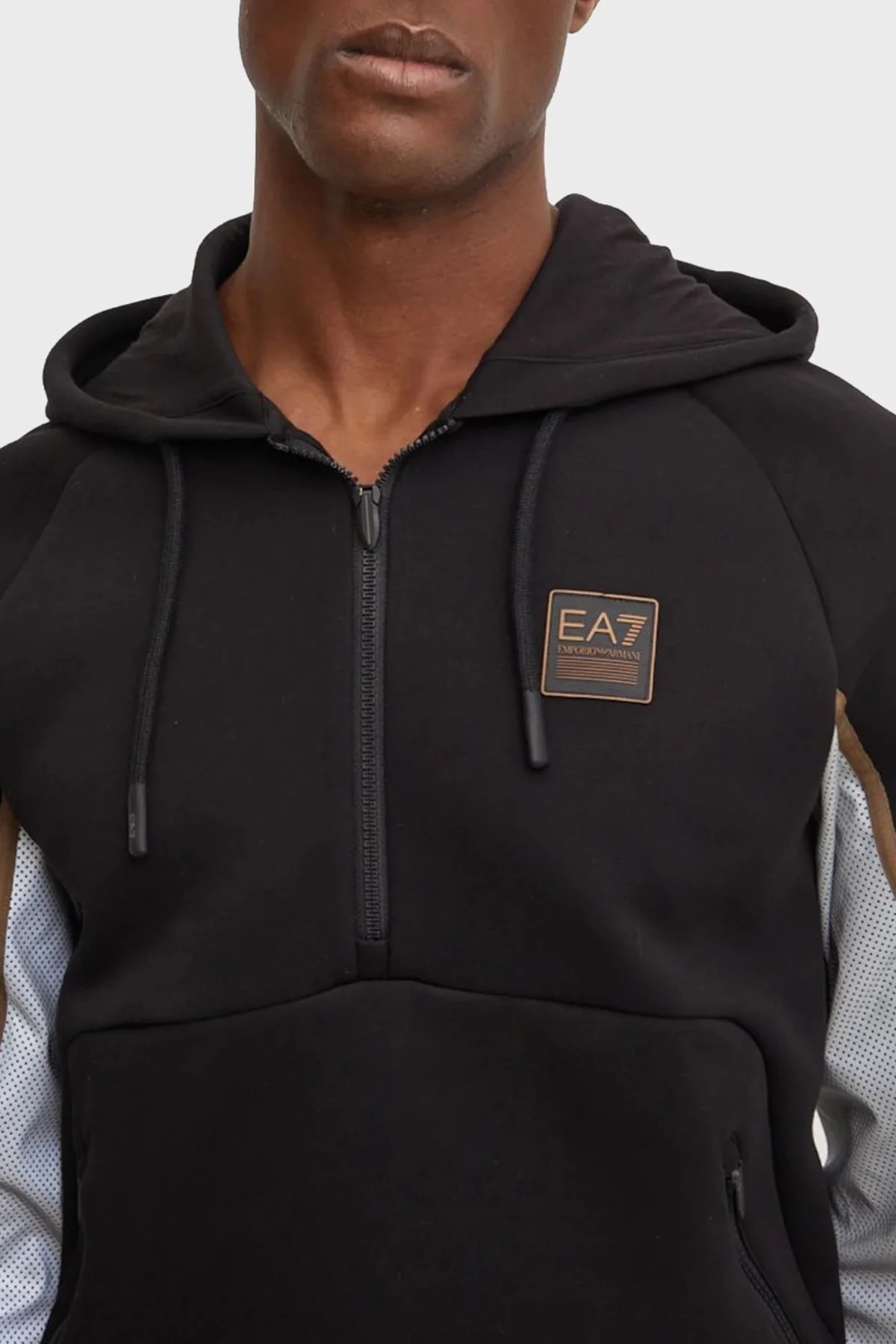 EA7 Pamuklu Regular Fit Renk Bloklu Yarım Fermuarlı Kapüşonlu Erkek Sweat 6DPM37 PJODZ 1200 SİYAH - 2