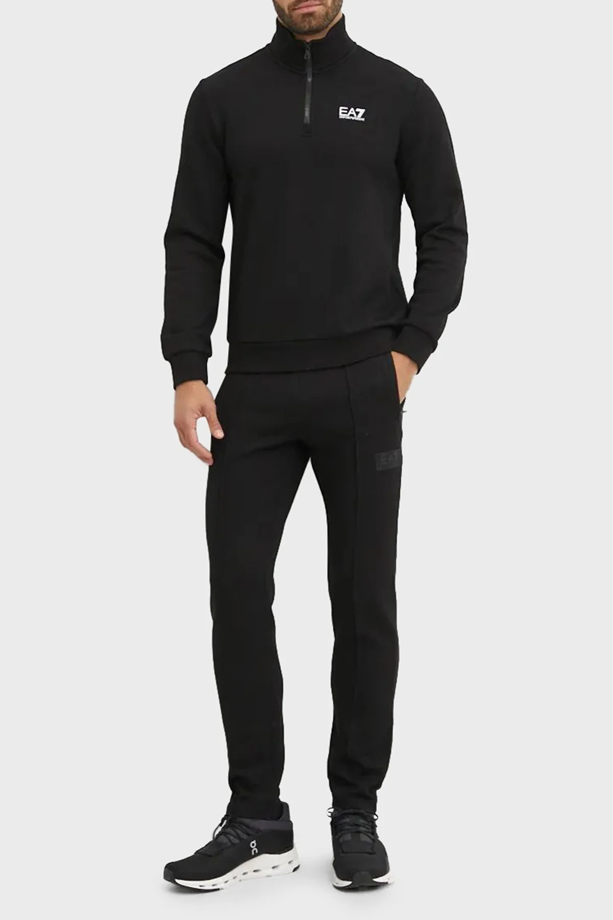 EA7 Pamuklu Regular Fit Yarım Fermuarlı Dik Yaka Erkek Sweat 8NPM35 PJVTZ 1200 SİYAH - 3