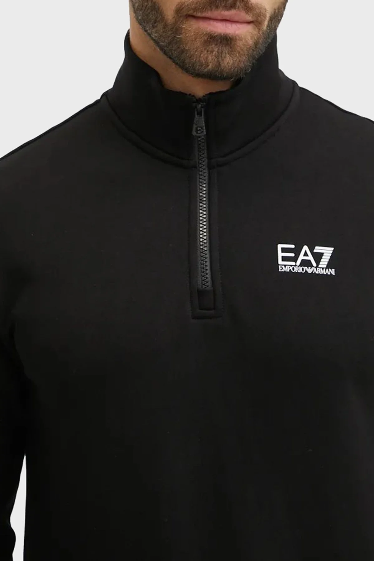 EA7 Pamuklu Regular Fit Yarım Fermuarlı Dik Yaka Erkek Sweat 8NPM35 PJVTZ 1200 SİYAH - 4