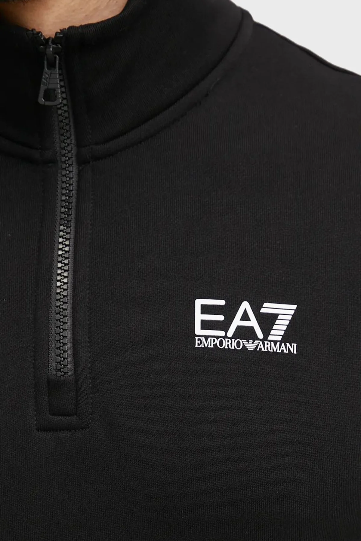 EA7 Pamuklu Regular Fit Yarım Fermuarlı Dik Yaka Erkek Sweat 8NPM35 PJVTZ 1200 SİYAH - 5