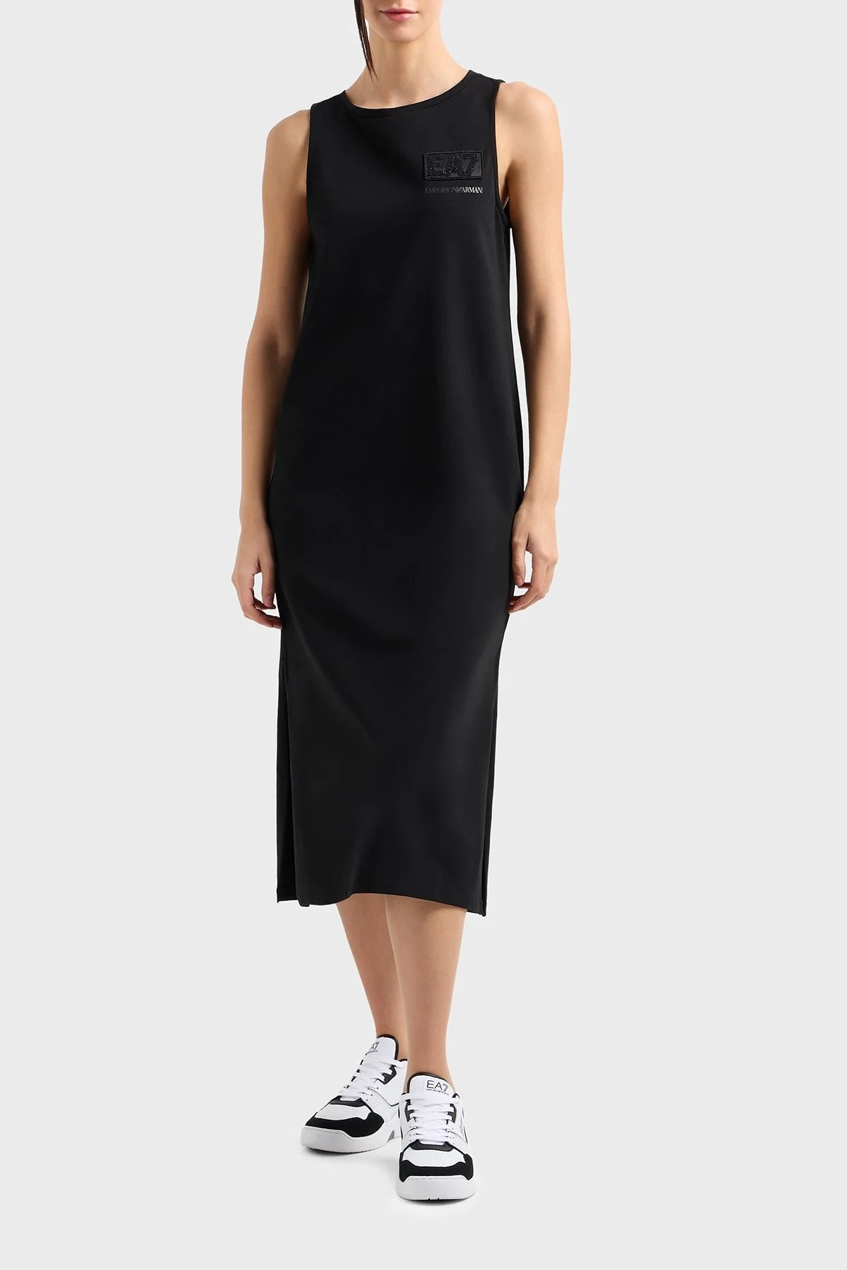 EA7 Pamuklu Regular Fit Yırtmaç Detaylı Midi Bayan Elbise 7W000180 AF12484 UC001 SİYAH - 1