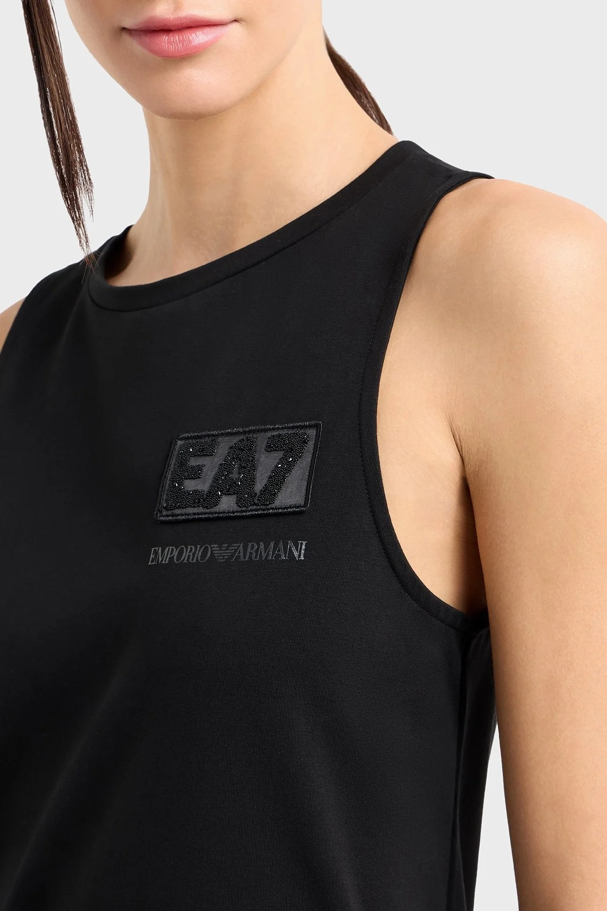 EA7 Pamuklu Regular Fit Yırtmaç Detaylı Midi Bayan Elbise 7W000180 AF12484 UC001 SİYAH - 4