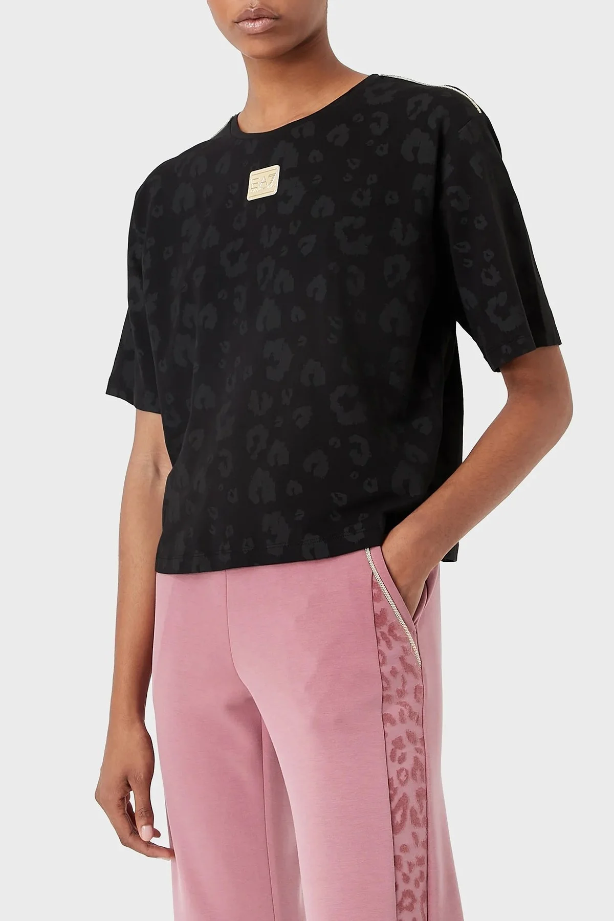 EA7 Pamuklu Relaxed Fit Bisiklet Yaka Bayan T Shirt 6LTT31 TJDZZ 1200 SİYAH - 1