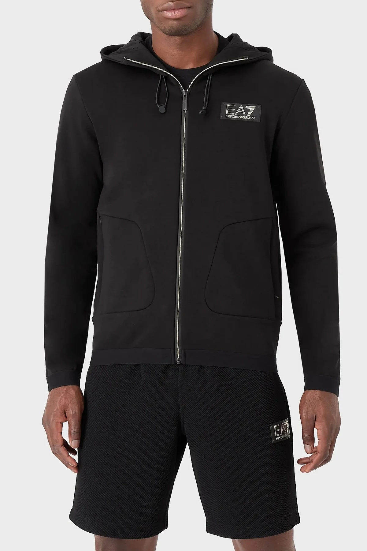 EA7 Pamuklu Relaxed Fit Fermuarlı Kapüşonlu Erkek Sweat 3RPM30 PJFAZ 1200 SİYAH - 1