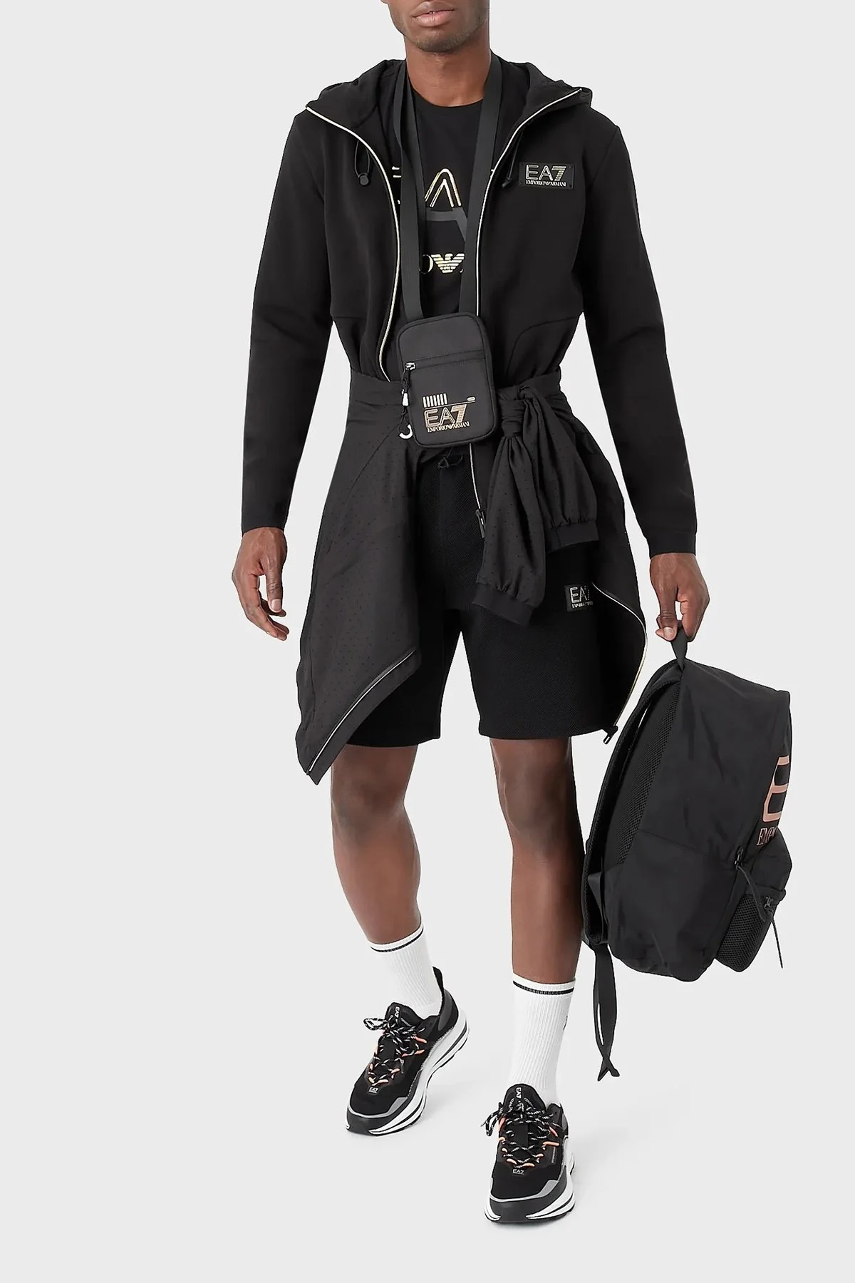 EA7 Pamuklu Relaxed Fit Fermuarlı Kapüşonlu Erkek Sweat 3RPM30 PJFAZ 1200 SİYAH - 2