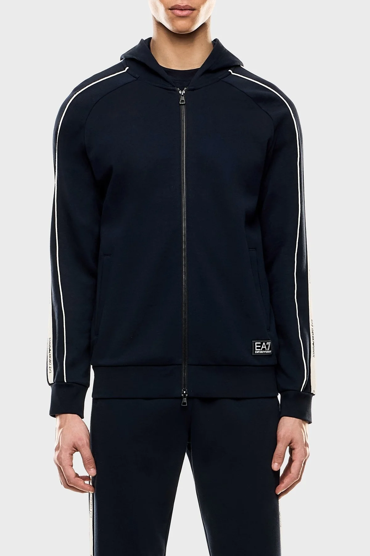 EA7 Pamuklu Şerit Detaylı Regular Fit Kapüşonlu Fermuarlı Erkek Sweat 7M000973 AF10377 UB102 LACİVERT - 1