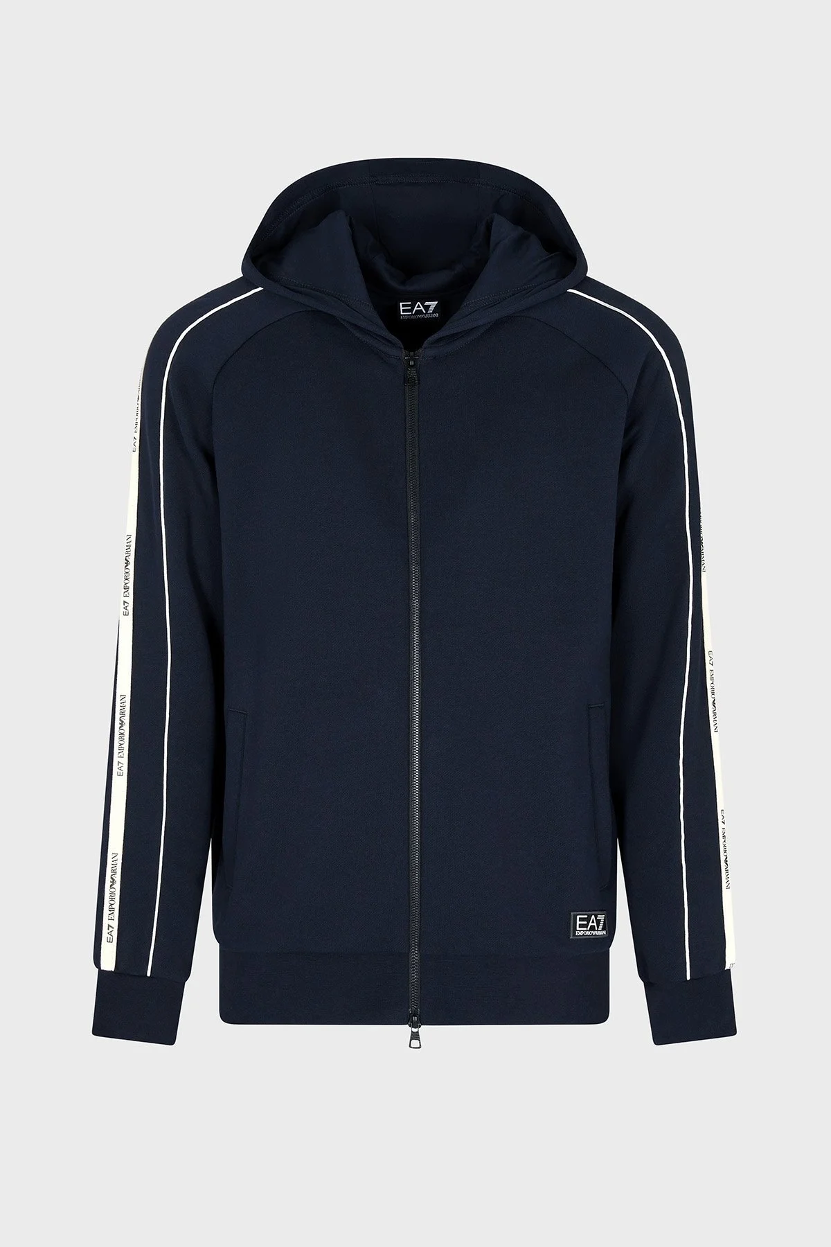 EA7 Pamuklu Şerit Detaylı Regular Fit Kapüşonlu Fermuarlı Erkek Sweat 7M000973 AF10377 UB102 LACİVERT - 5