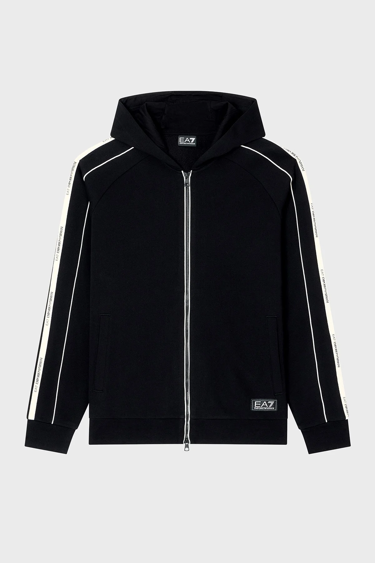 EA7 Pamuklu Şerit Detaylı Regular Fit Kapüşonlu Fermuarlı Erkek Sweat 7M000973 AF10377 UC001 SİYAH - 5