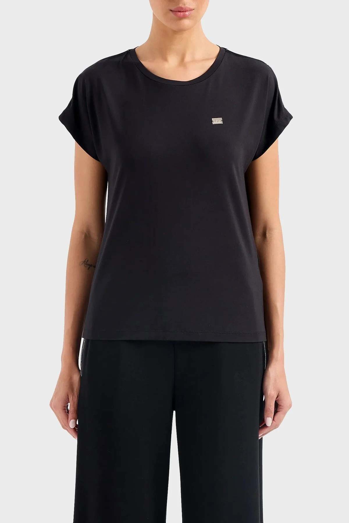 EA7 Pamuklu Slim Fit Bisiklet Yaka Bayan T Shirt 3DTT41 TJVAZ 1200 SİYAH - 1